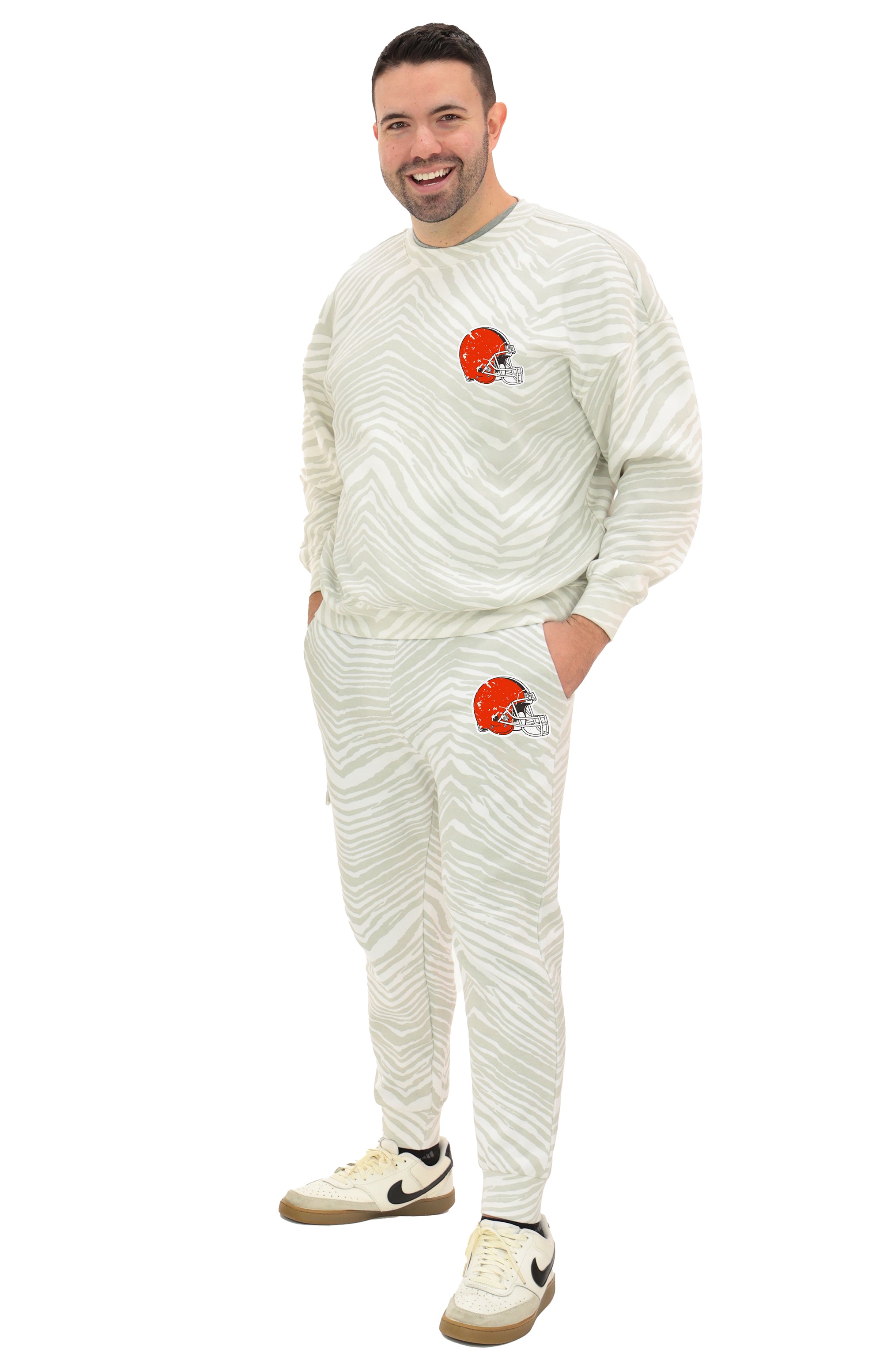 Zubaz NFL UNISEX 90s Team Cargo Joggers - Zebra 2 Color, CLEVELAND BROWNS