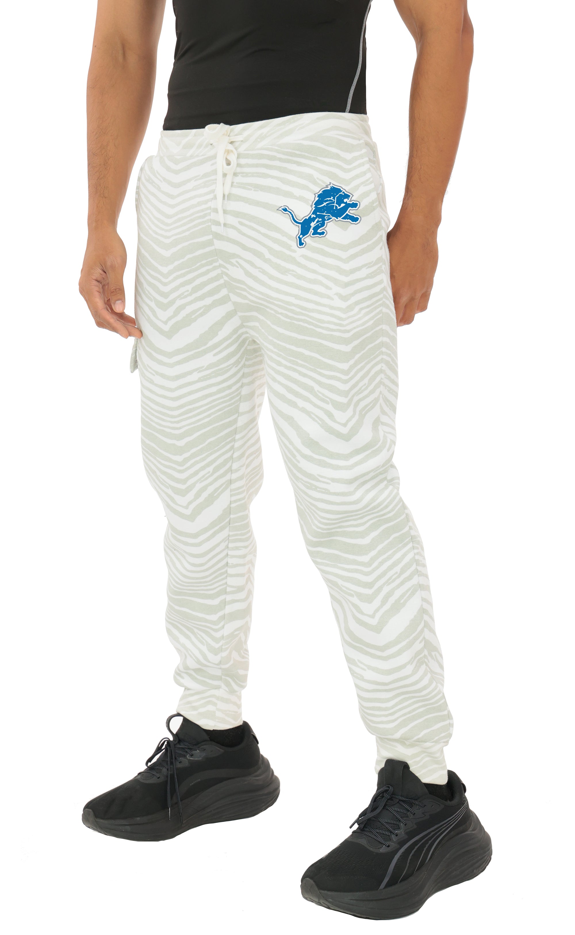 Zubaz NFL UNISEX 90s Team Cargo Joggers - Zebra 2 Color, DETROIT LIONS