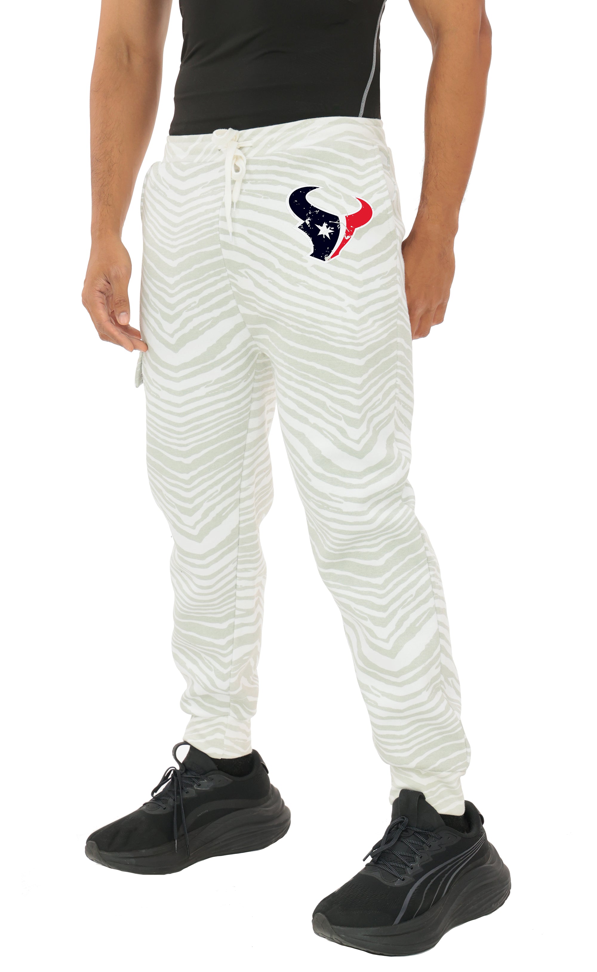 Zubaz NFL UNISEX 90s Team Cargo Joggers - Zebra 2 Color, HOUSTON TEXANS