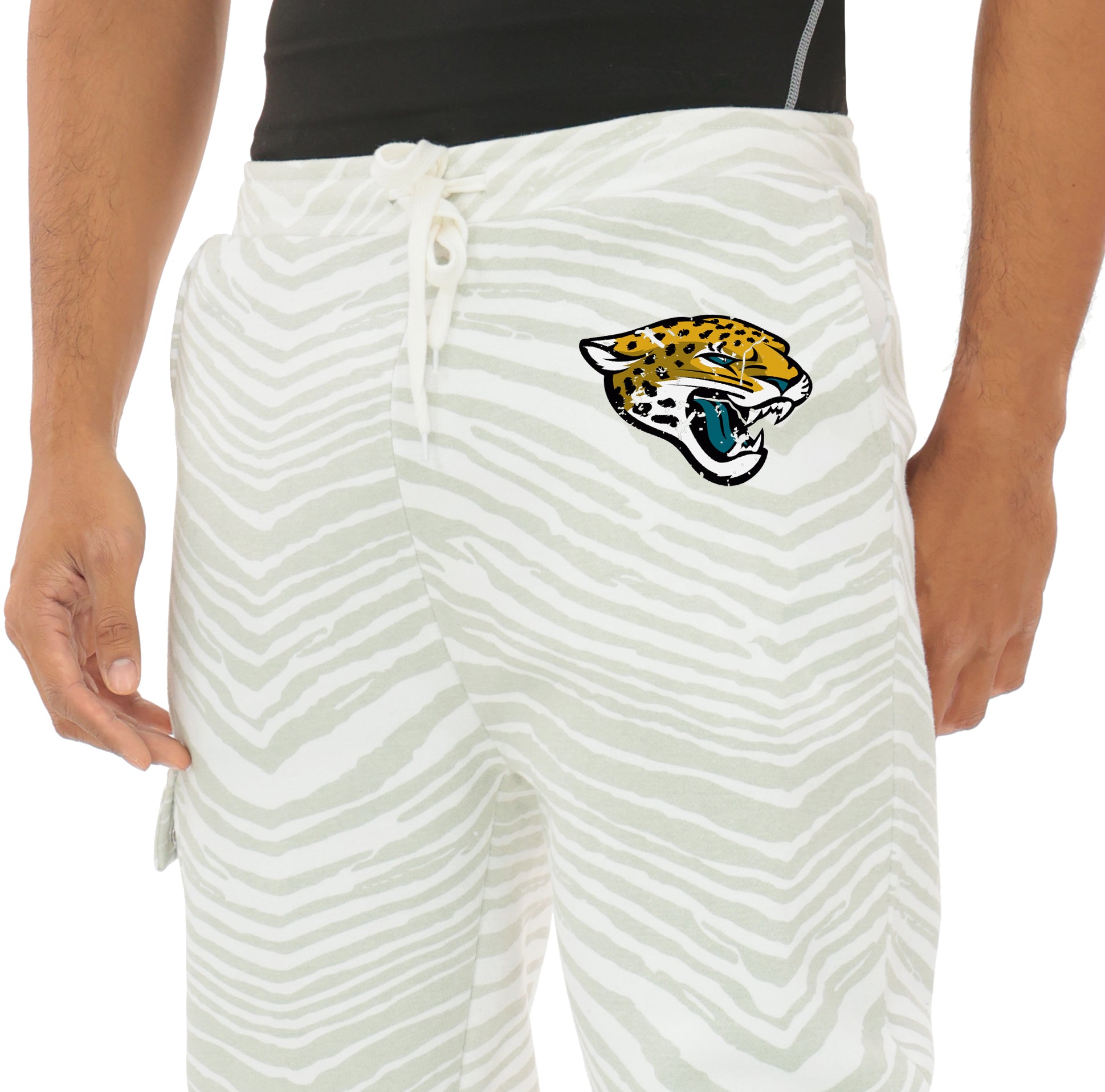 Zubaz NFL UNISEX 90s Team Cargo Joggers - Zebra 2 Color, JACKSONVILLE JAGUARS