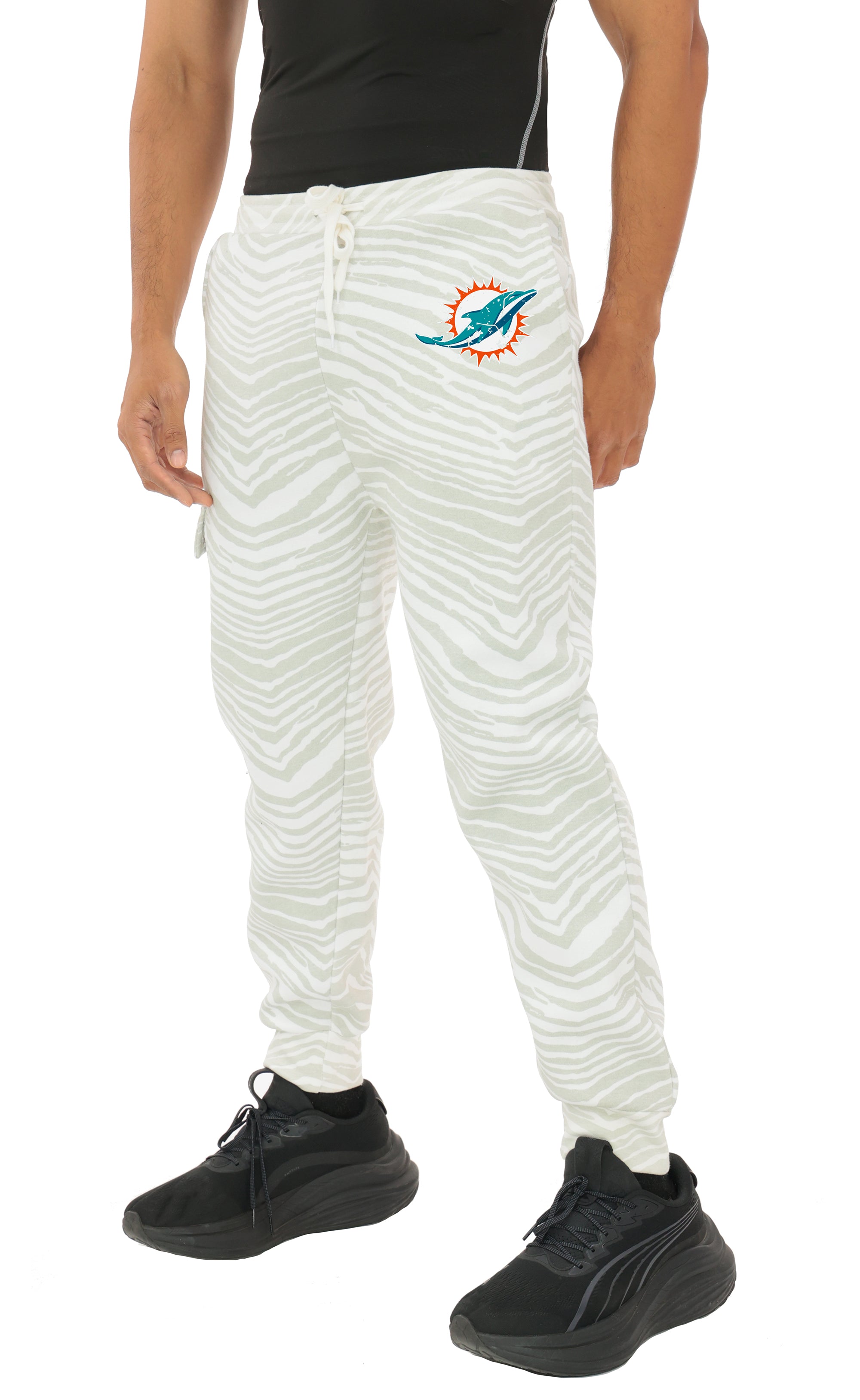 Zubaz NFL UNISEX 90s Team Cargo Joggers - Zebra 2 Color, MIAMI DOLPHINS
