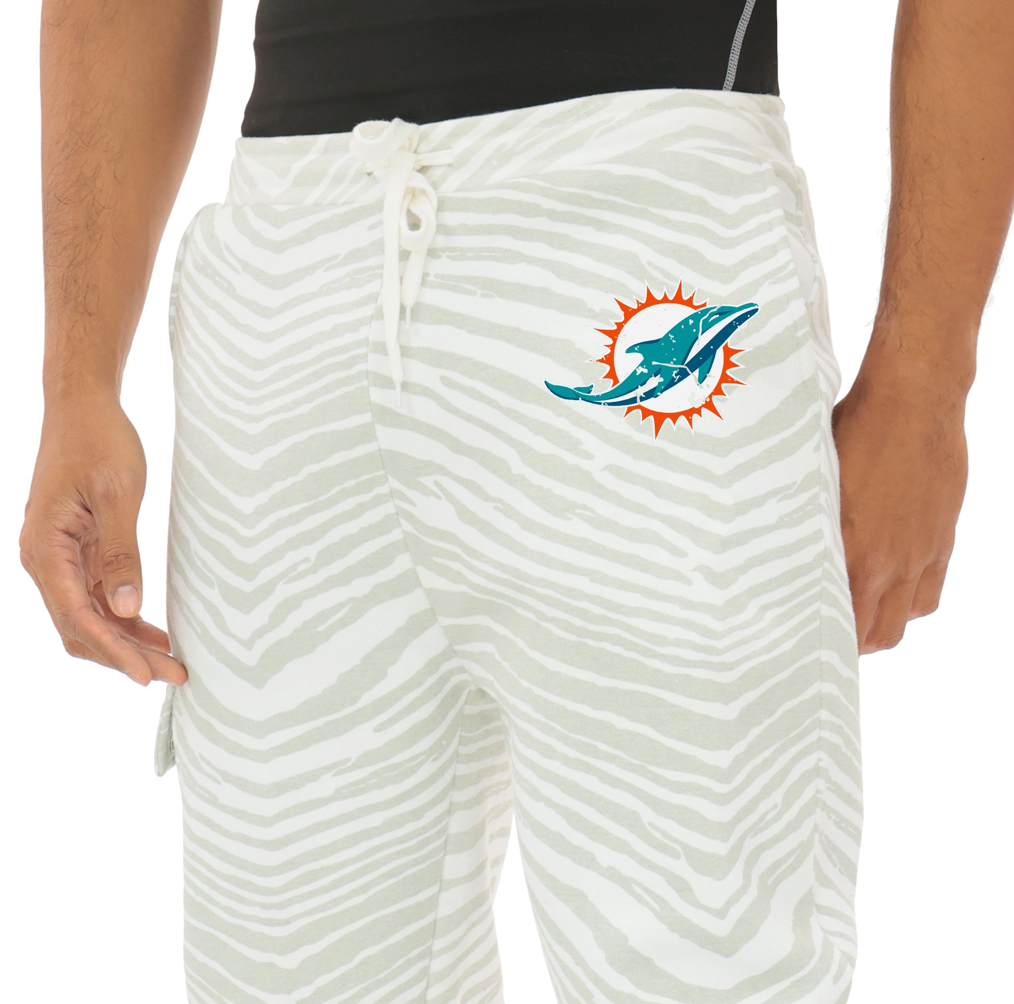 Zubaz NFL UNISEX 90s Team Cargo Joggers - Zebra 2 Color, MIAMI DOLPHINS