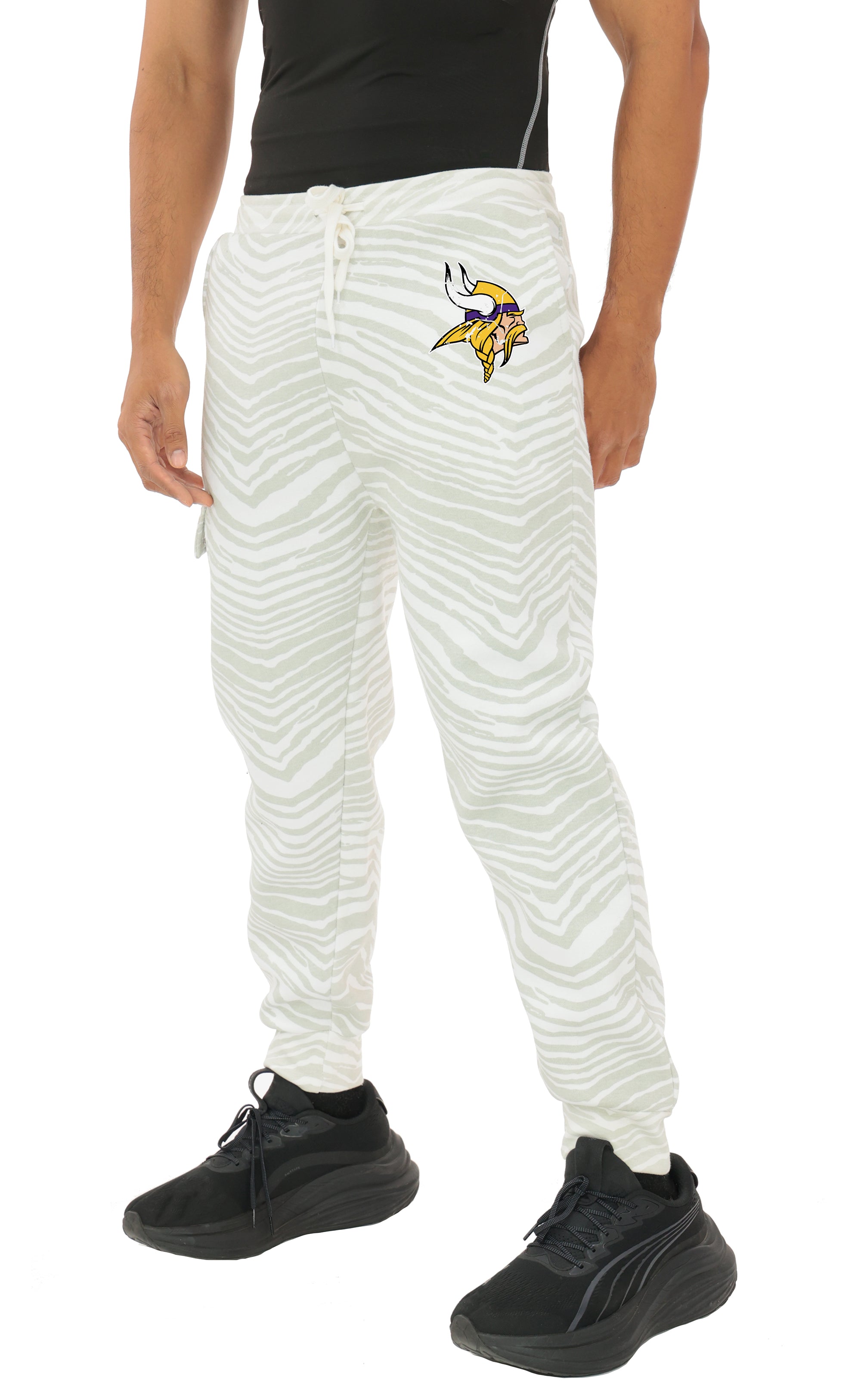 Zubaz NFL UNISEX 90s Team Cargo Joggers - Zebra 2 Color, MINNESOTA VIKINGS