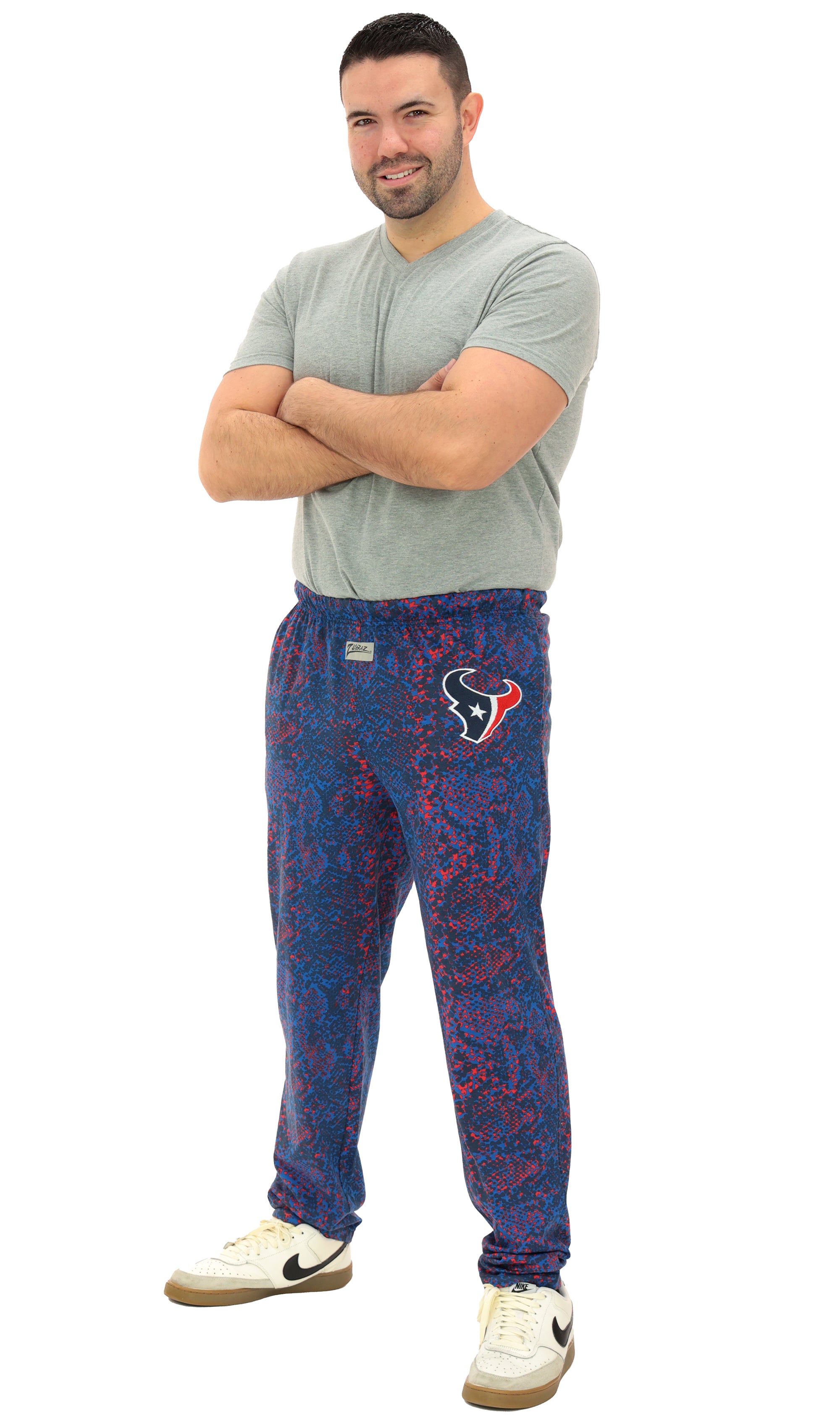 Zubaz NFL Adult Unisex for Men and Women Z88 Embroidered Post Pattern Pants, Houston Texans