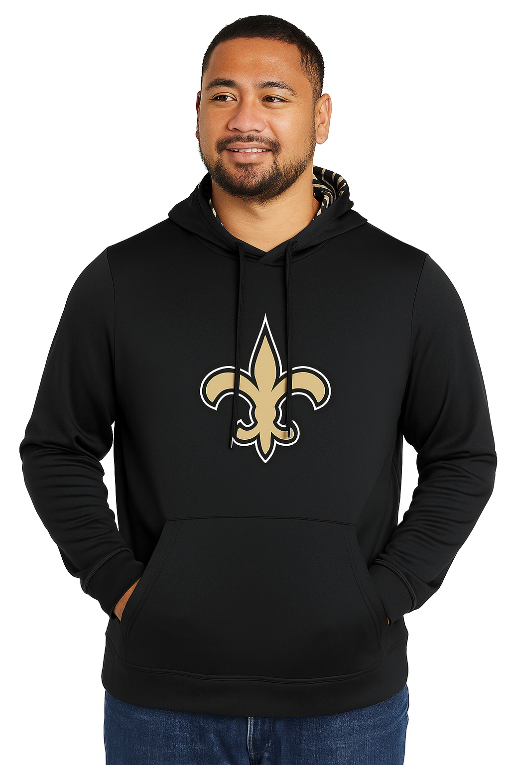 Zubaz NFL Men's New Orleans Saints Team Color Primary Logo With Zebra Hood Liner