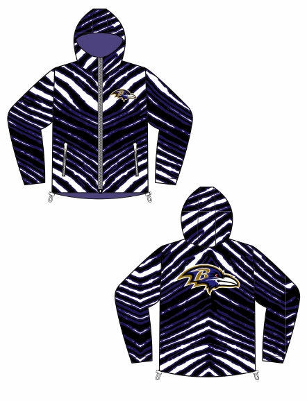 Zubaz NFL Adult Unisex Zebra Team Color Bleacher Blazer Snow Jacket, Baltimore Ravens