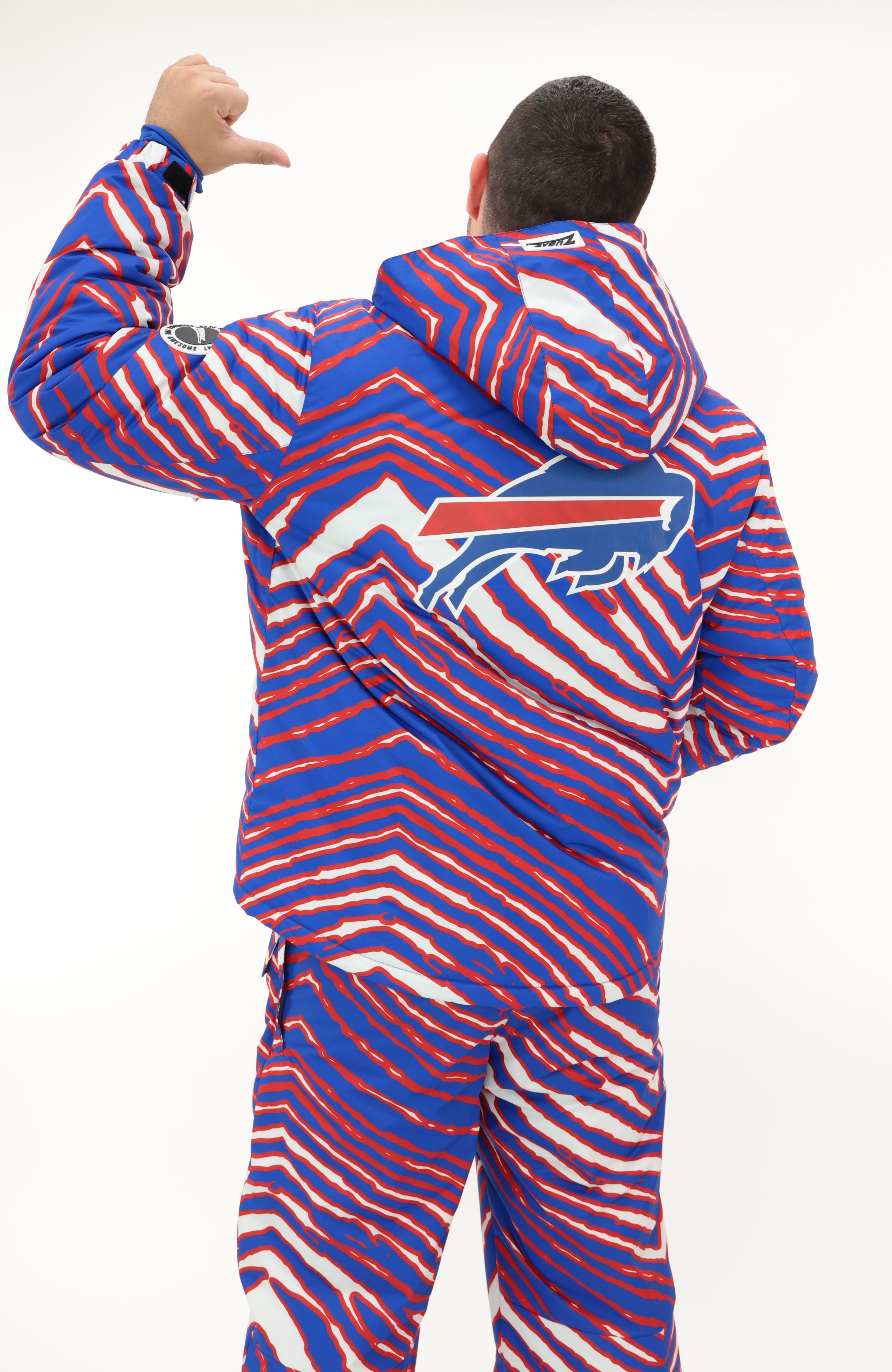 Zubaz NFL Adult Unisex Zebra Team Color Bleacher Blazer Snow Jacket, Buffalo Bills