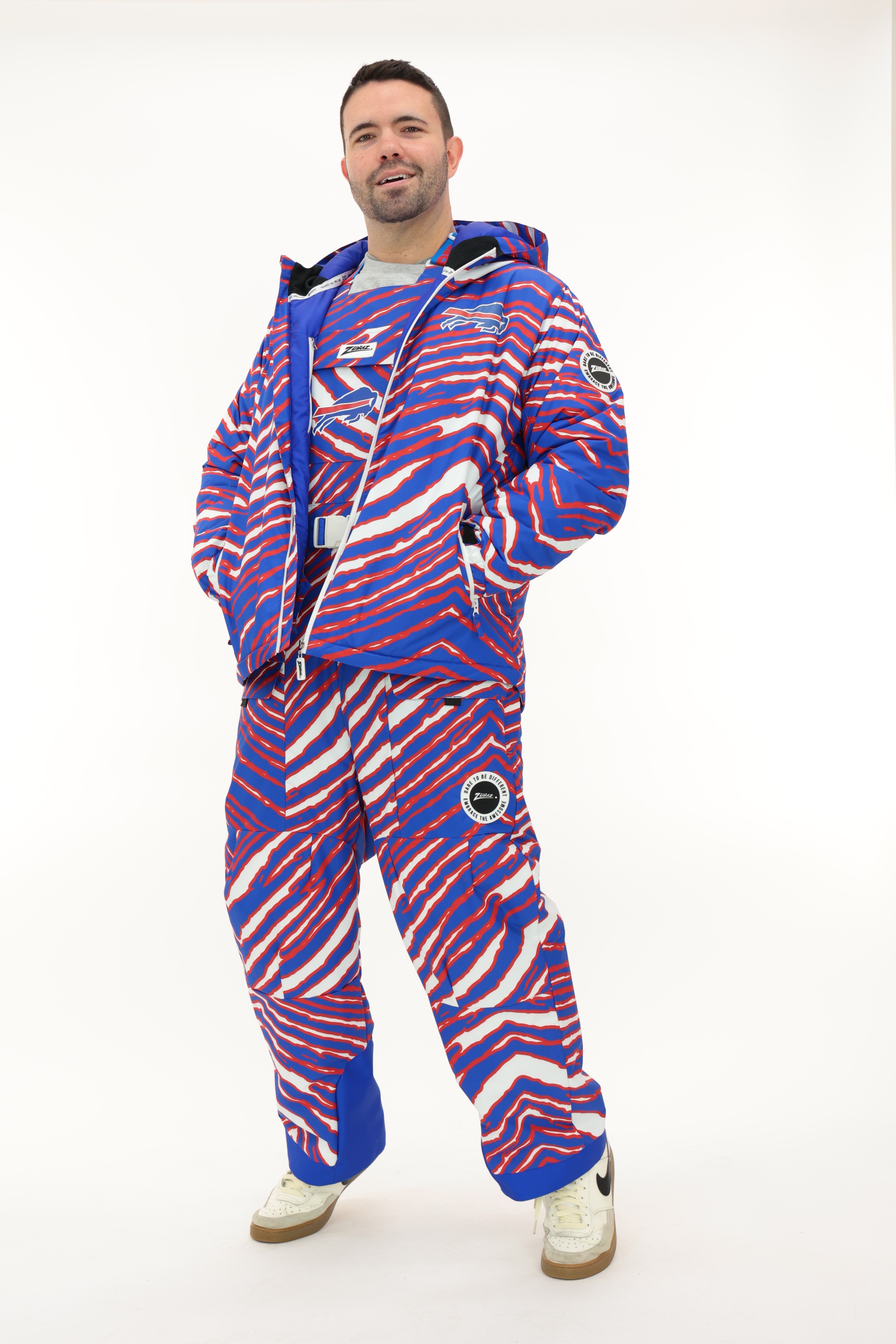 Zubaz NFL Adult Unisex Zebra Team Color Bleacher Blazer Snow Jacket, Buffalo Bills