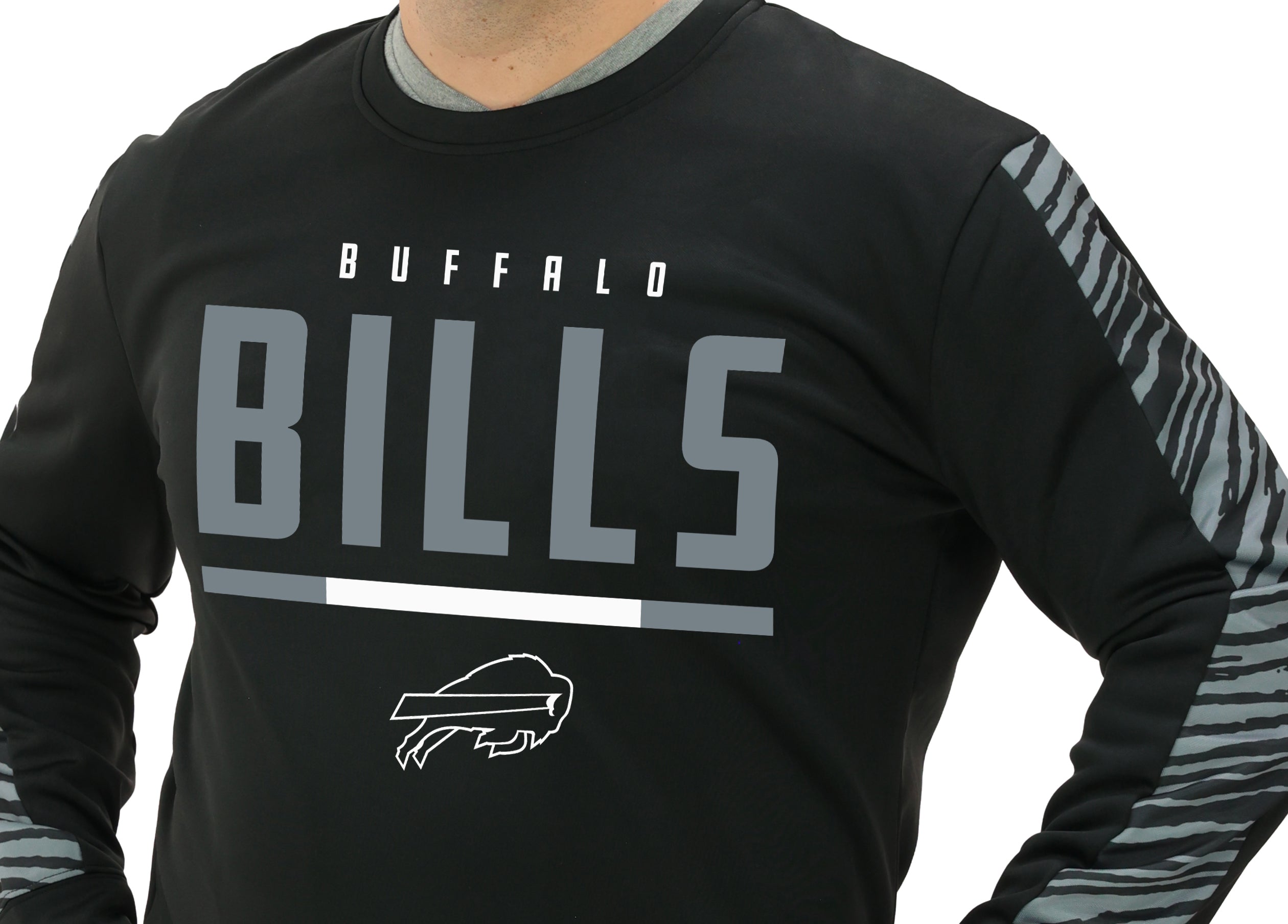 Zubaz NFL Men's Linebacker 2 Color Zebra Long Sleeve Panel Crewneck Sweatshirt, BUFFALO BILLS
