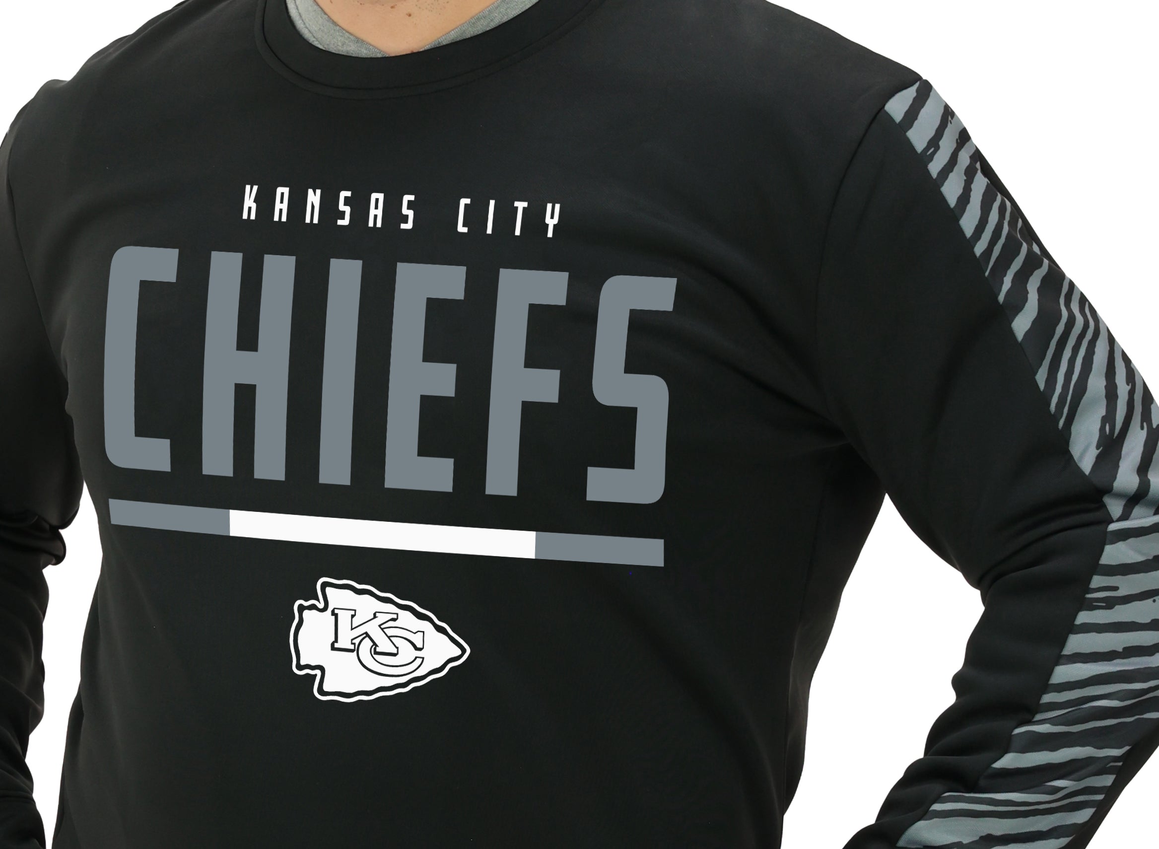 Zubaz NFL Men's Linebacker 2 Color Zebra Long Sleeve Panel Crewneck Sweatshirt, KANSAS CITY CHIEFS