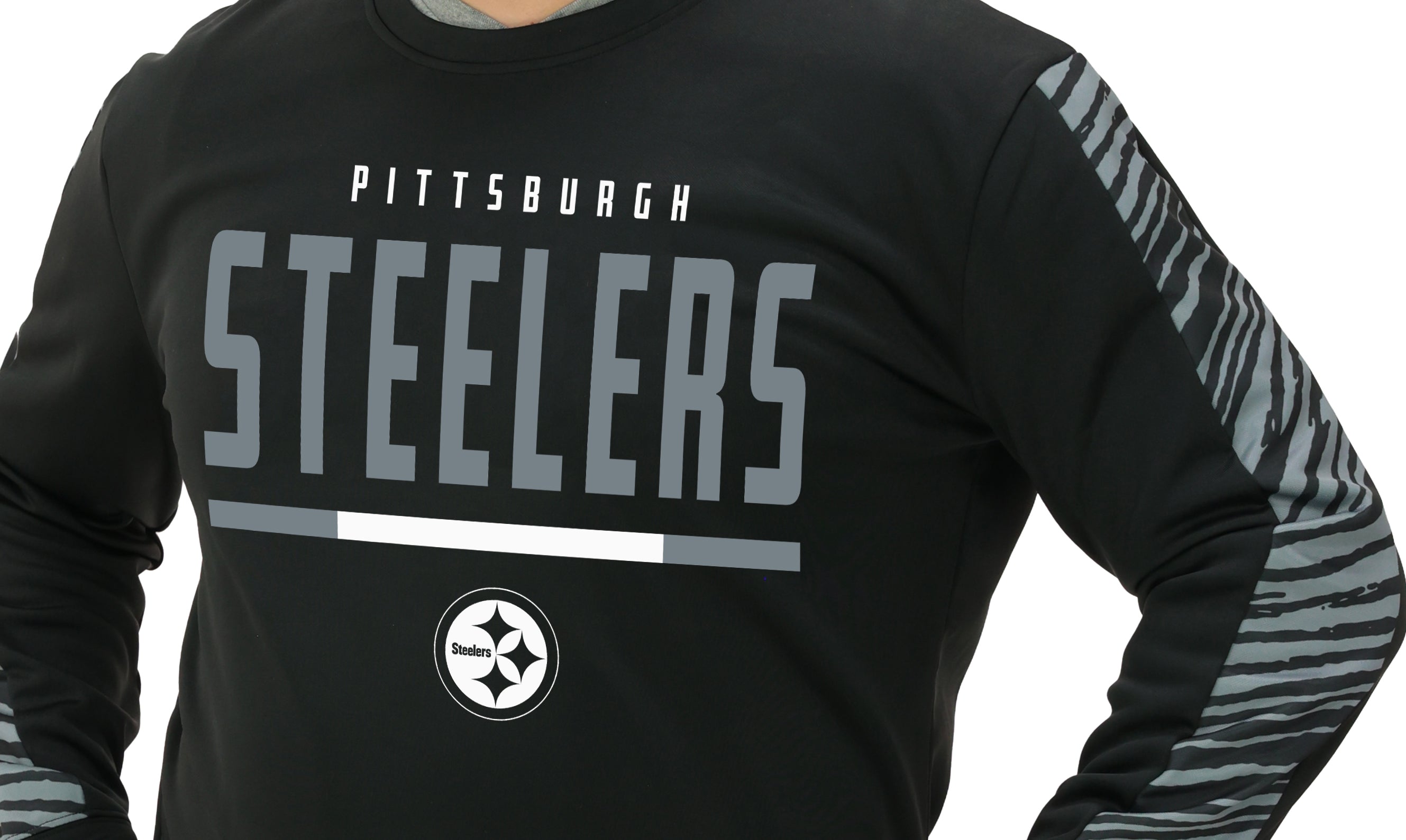 Zubaz NFL Men's Linebacker 2 Color Zebra Long Sleeve Panel Crewneck Sweatshirt, PITTSBURGH STEELERS