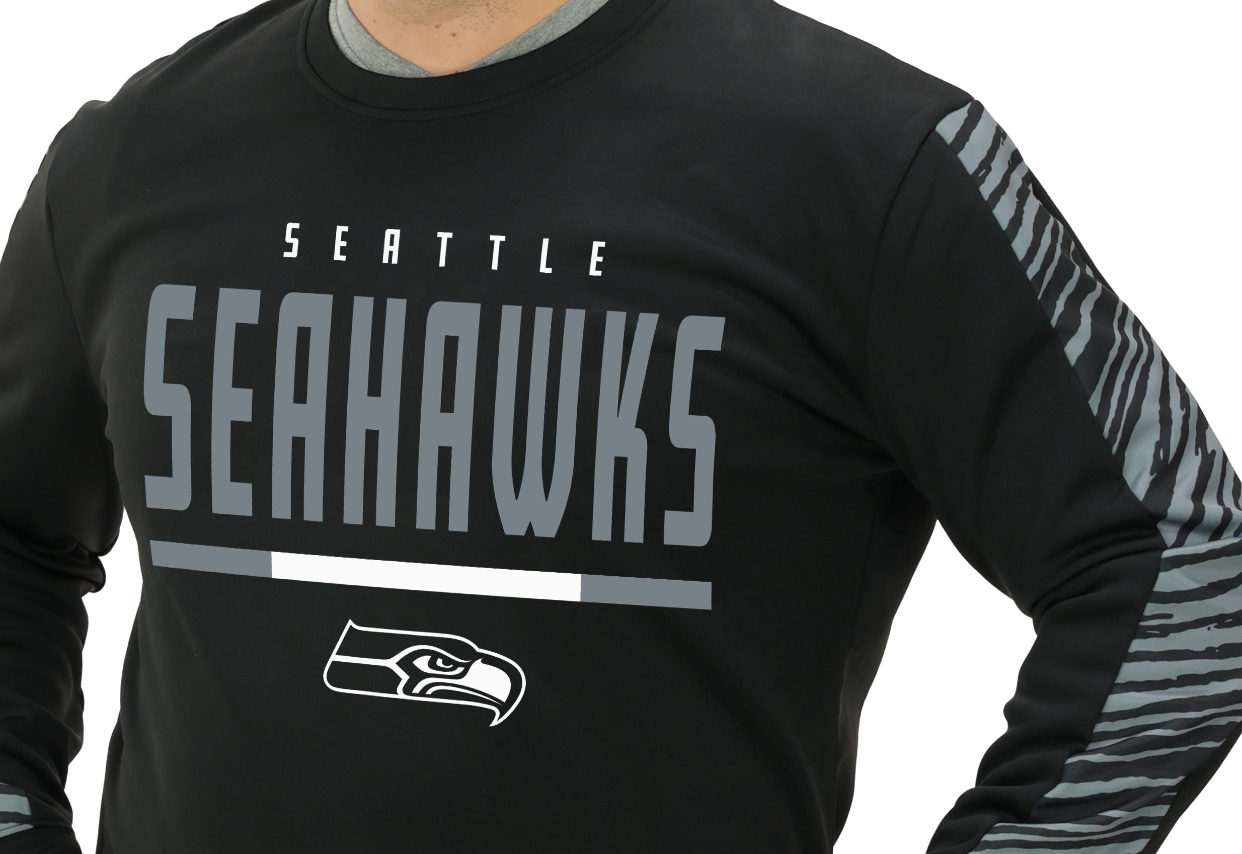 Zubaz NFL Men's Linebacker 2 Color Zebra Long Sleeve Panel Crewneck Sweatshirt, SEATTLE SEAHAWKS