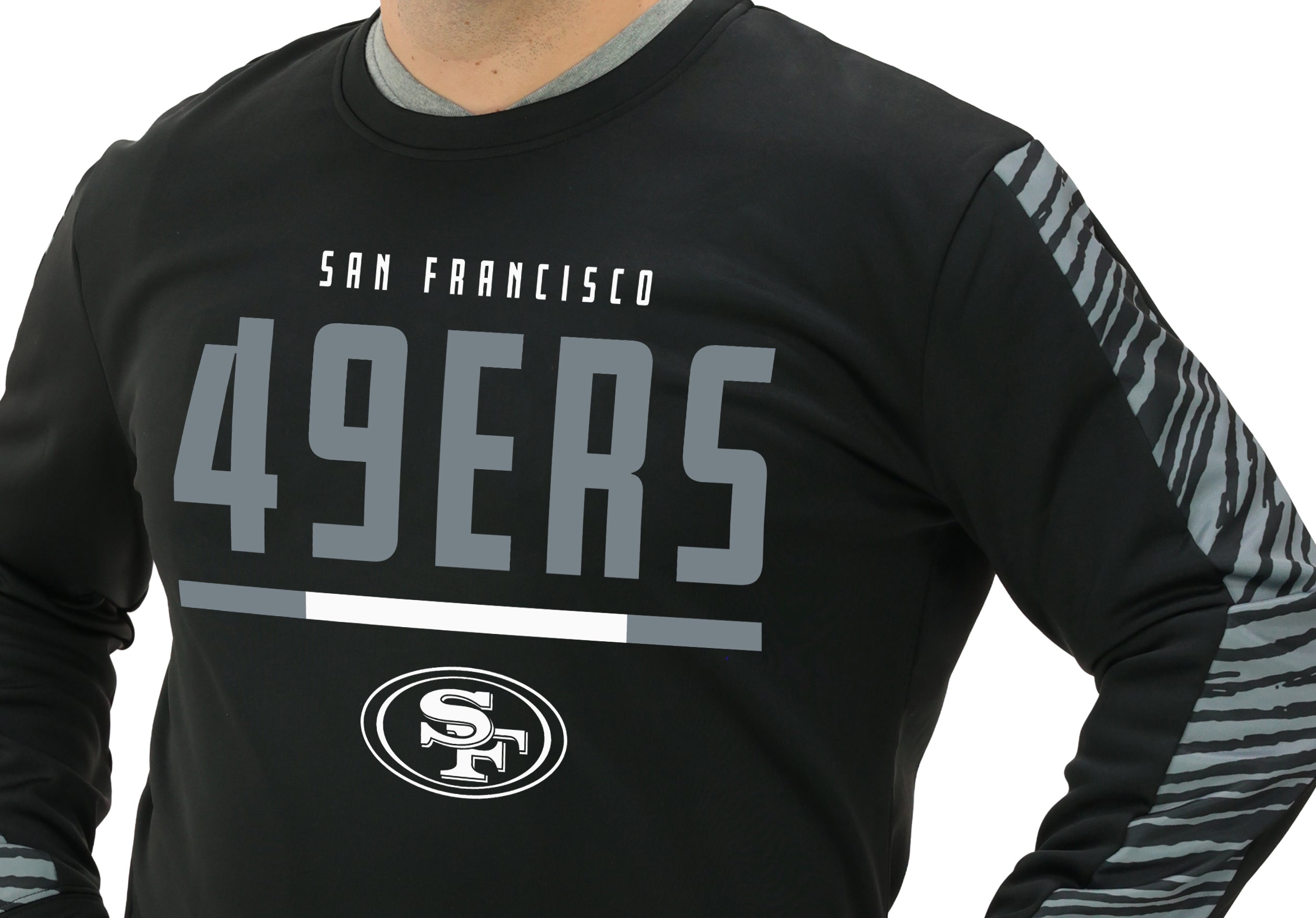 Zubaz NFL Men's Linebacker 2 Color Zebra Long Sleeve Panel Crewneck Sweatshirt, SAN FRANCISCO 49ERS