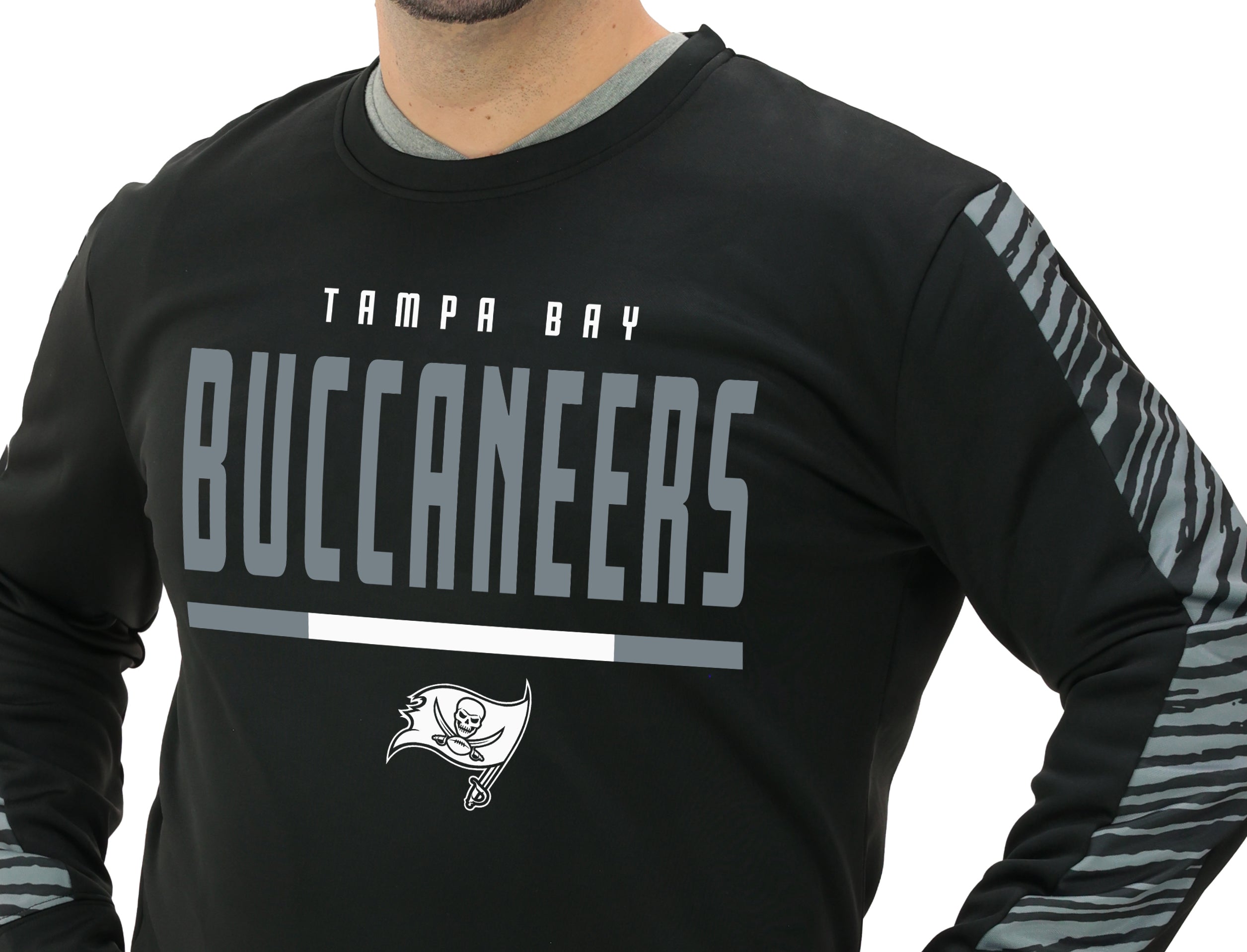 Zubaz NFL Men's Linebacker 2 Color Zebra Long Sleeve Panel Crewneck Sweatshirt, TAMPA BAY BUCCANEERS