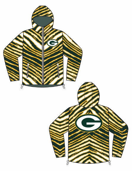 Zubaz NFL Kids Unisex Zebra Team Color Bleacher Blazer Jr Snow Jacket, Green Bay Packers