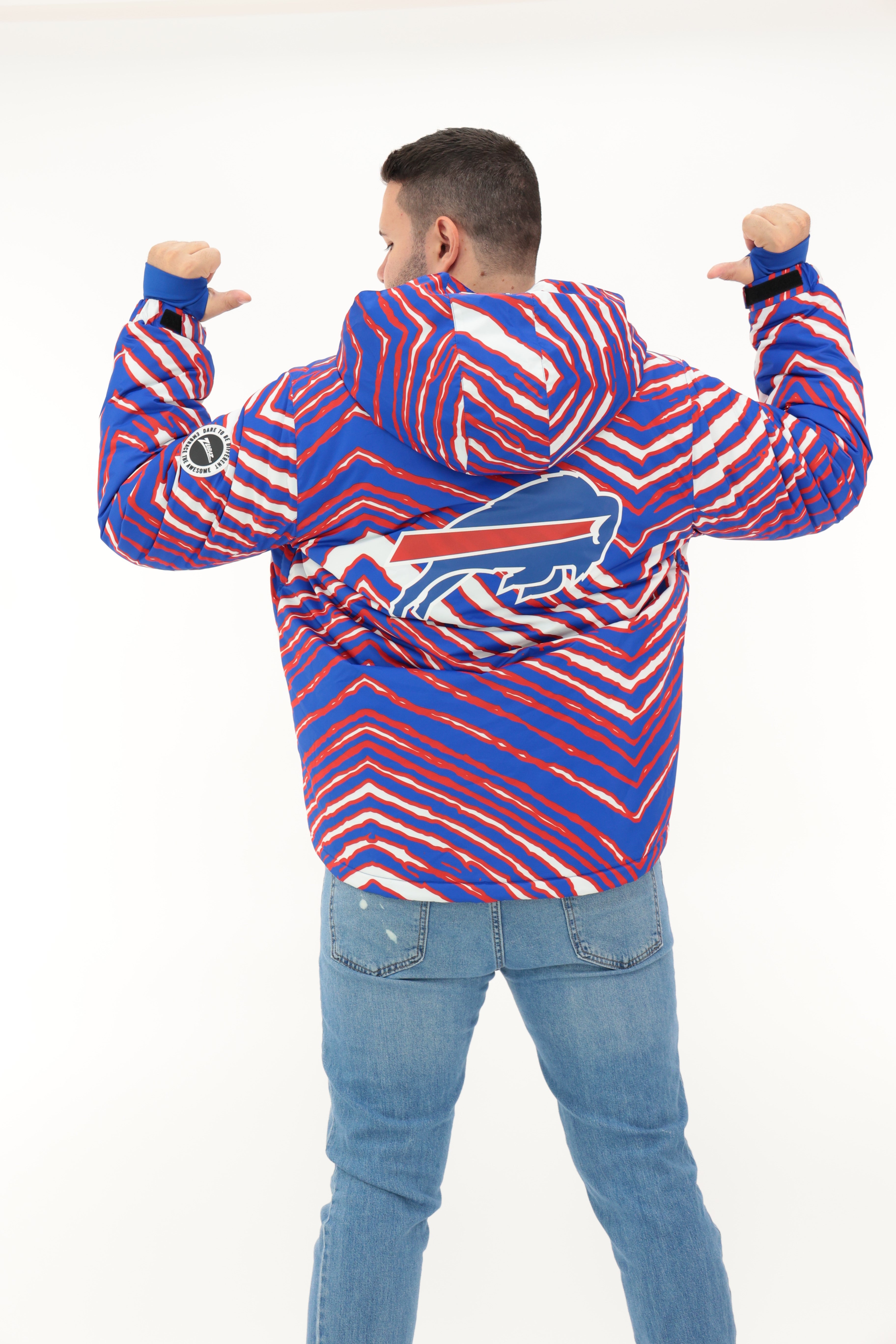 Zubaz NFL Kids Unisex Zebra Team Color Bleacher Blazer Jr Snow Jacket, Buffalo Bills