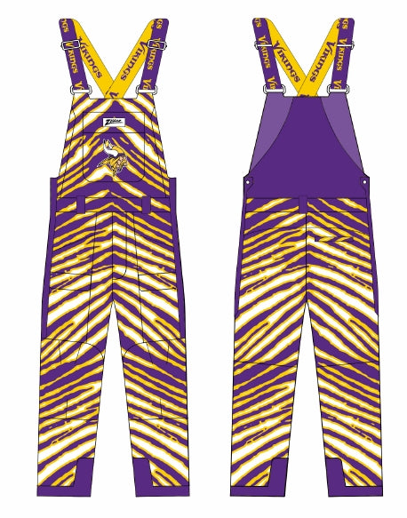 Zubaz NFL Adult Unisex Zebra Team Color Blizzard Snow Bib, Minnesota Vikings