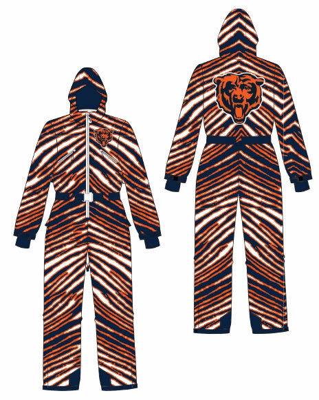 Zubaz NFL Adult Unisex Zebra Team Color Tundra Tux Snowsuit, Chicago Bears