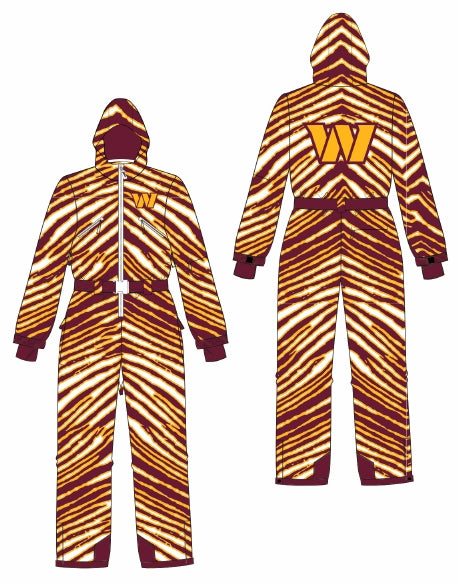 Zubaz NFL Adult Unisex Zebra Team Color Tundra Tux Snowsuit, Washington Commanders