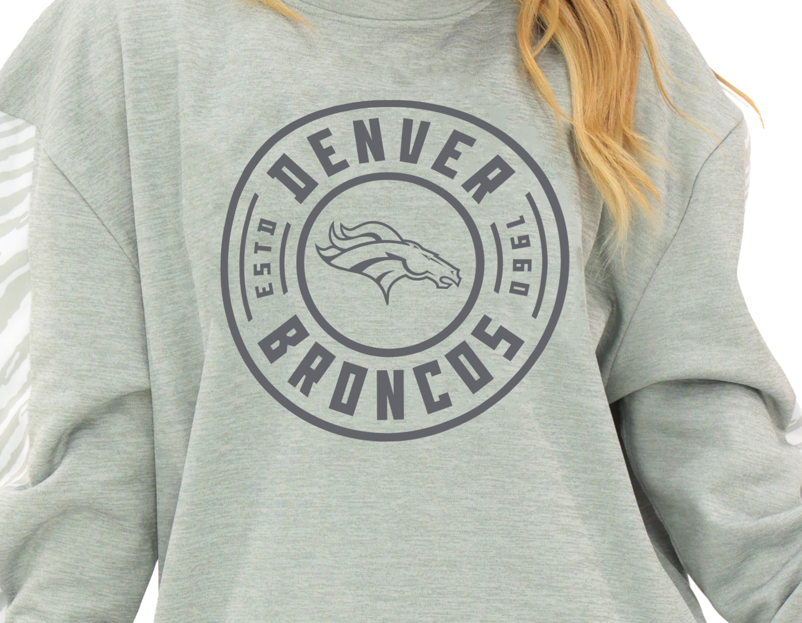 Zubaz NFL Women's Offense 2 Color Tonal Zebra Arm Panels Crewneck with Pockets, DENVER BRONCOS