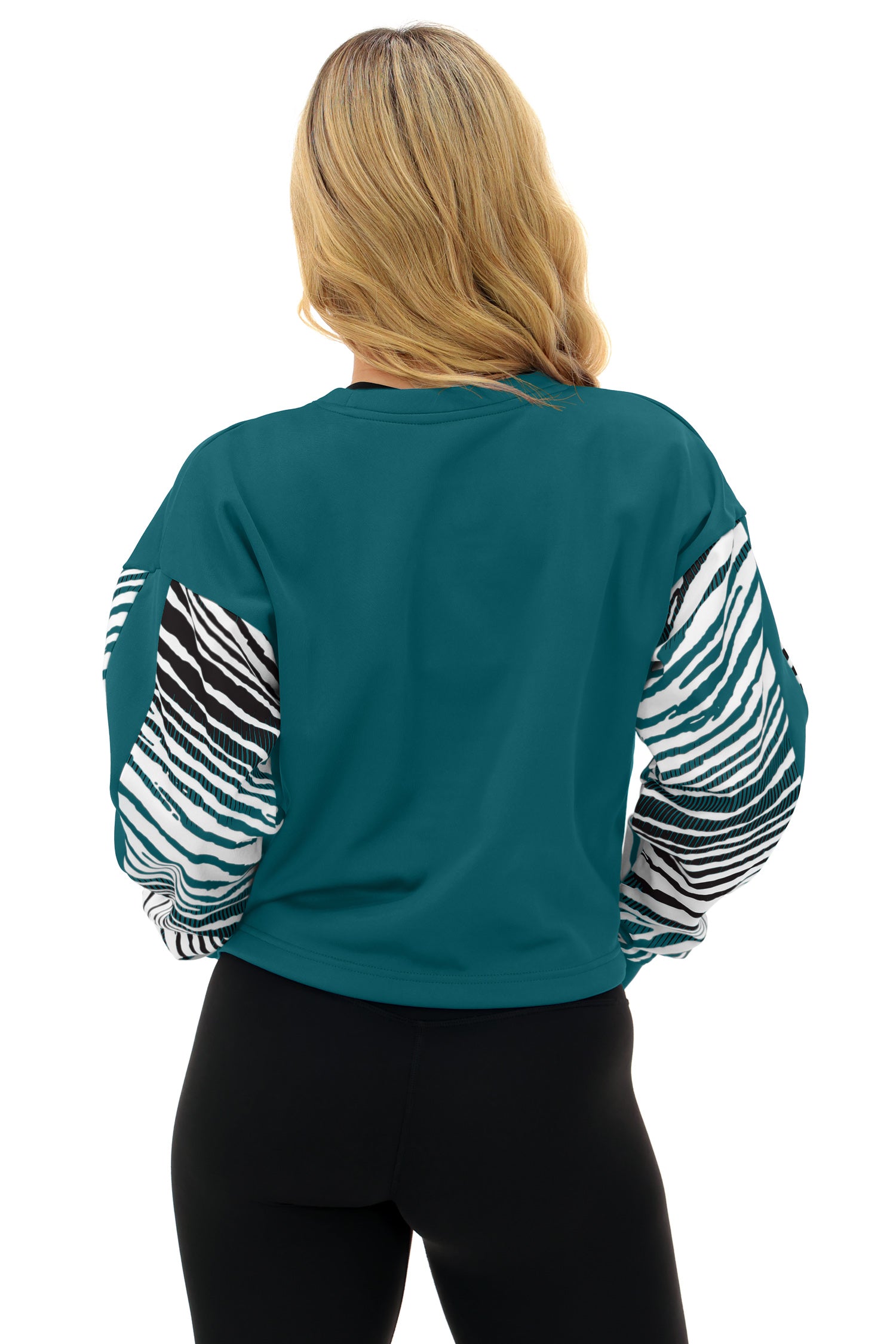 Zubaz NFL Women's Classic Arch Crop Top with Zebra Ombre Sleeves, PHILADELPHIA EAGLES