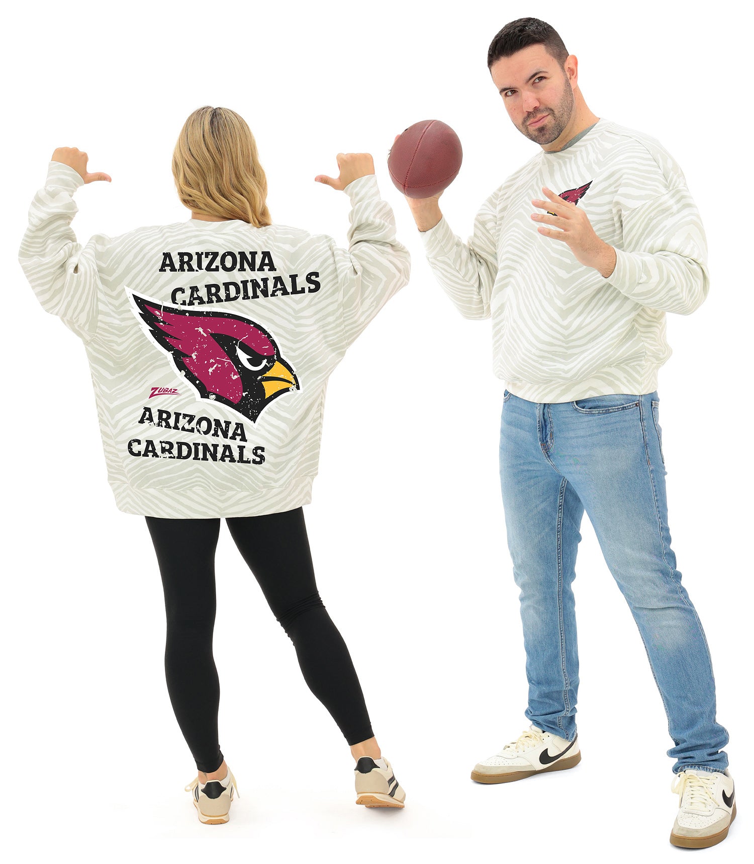 Zubaz NFL 90's All Over Zebra Crewneck Sweatshirt – Full Back, ARIZONA CARDINALS