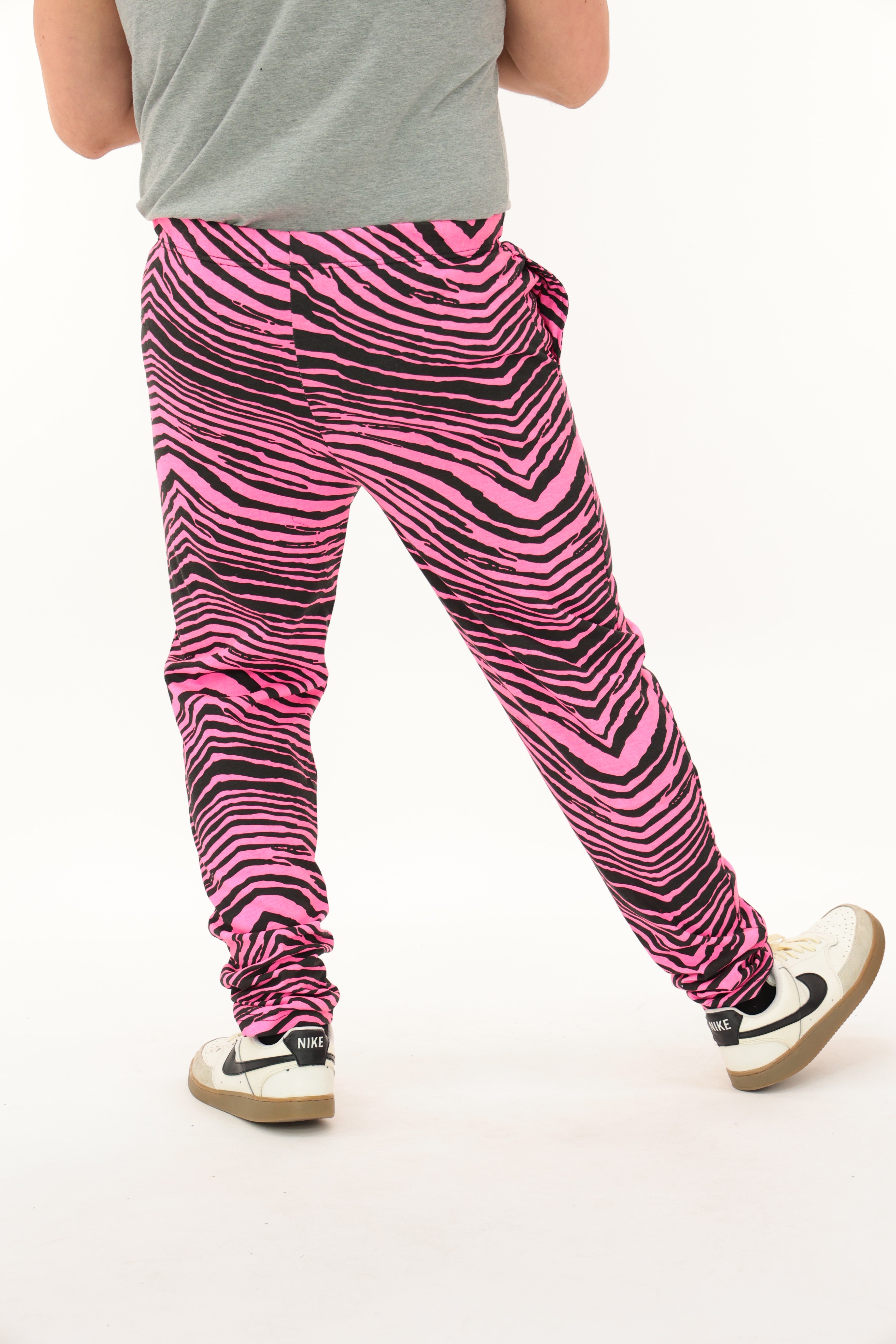 Zubaz Adult Unisex Z88 2 Color Zebra Pants, BLACK/FLUORESCENT PINK