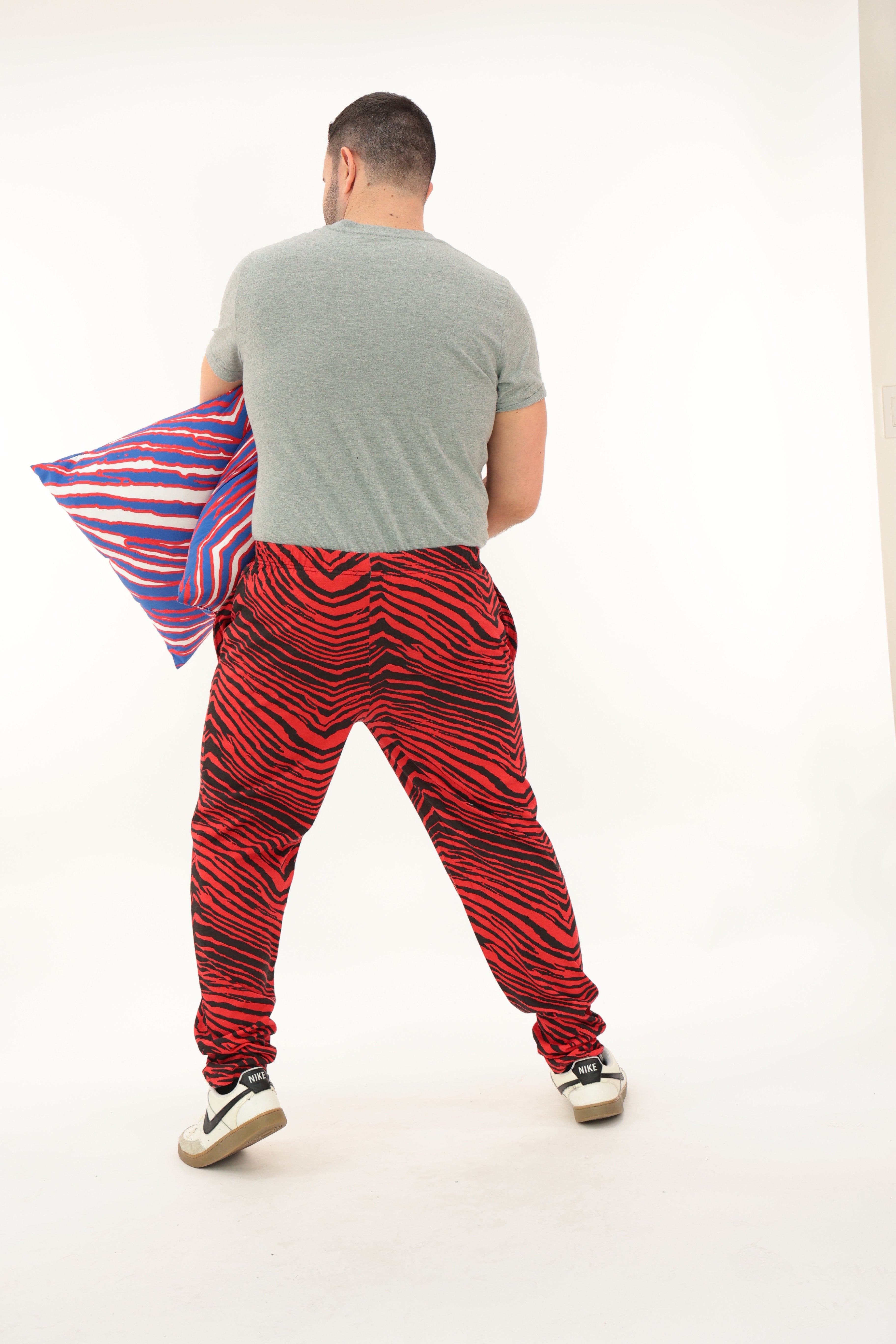 Zubaz Adult Unisex Z88 2 Color Zebra Pants, BLACK/RED