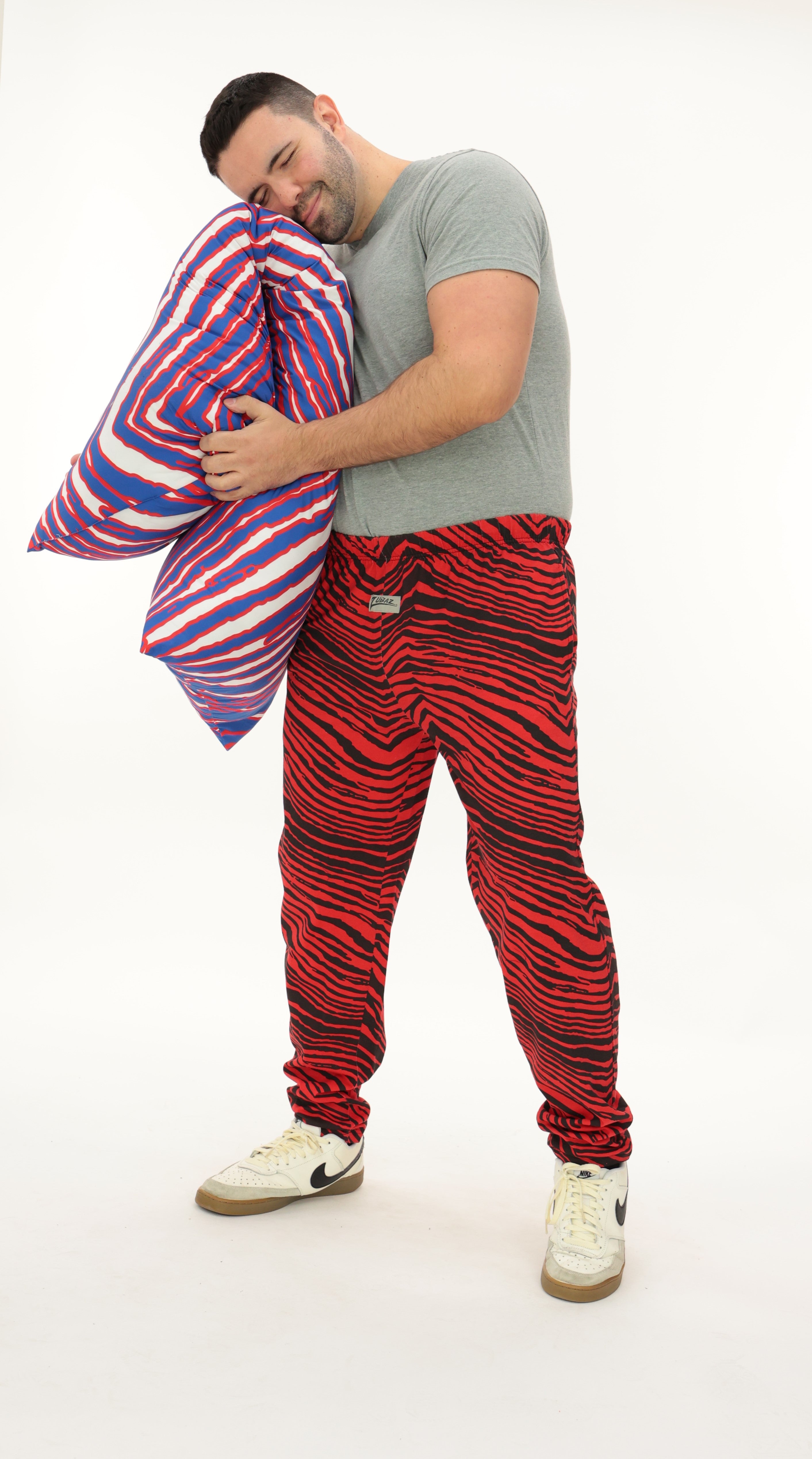 Zubaz Adult Unisex Z88 2 Color Zebra Pants, BLACK/RED