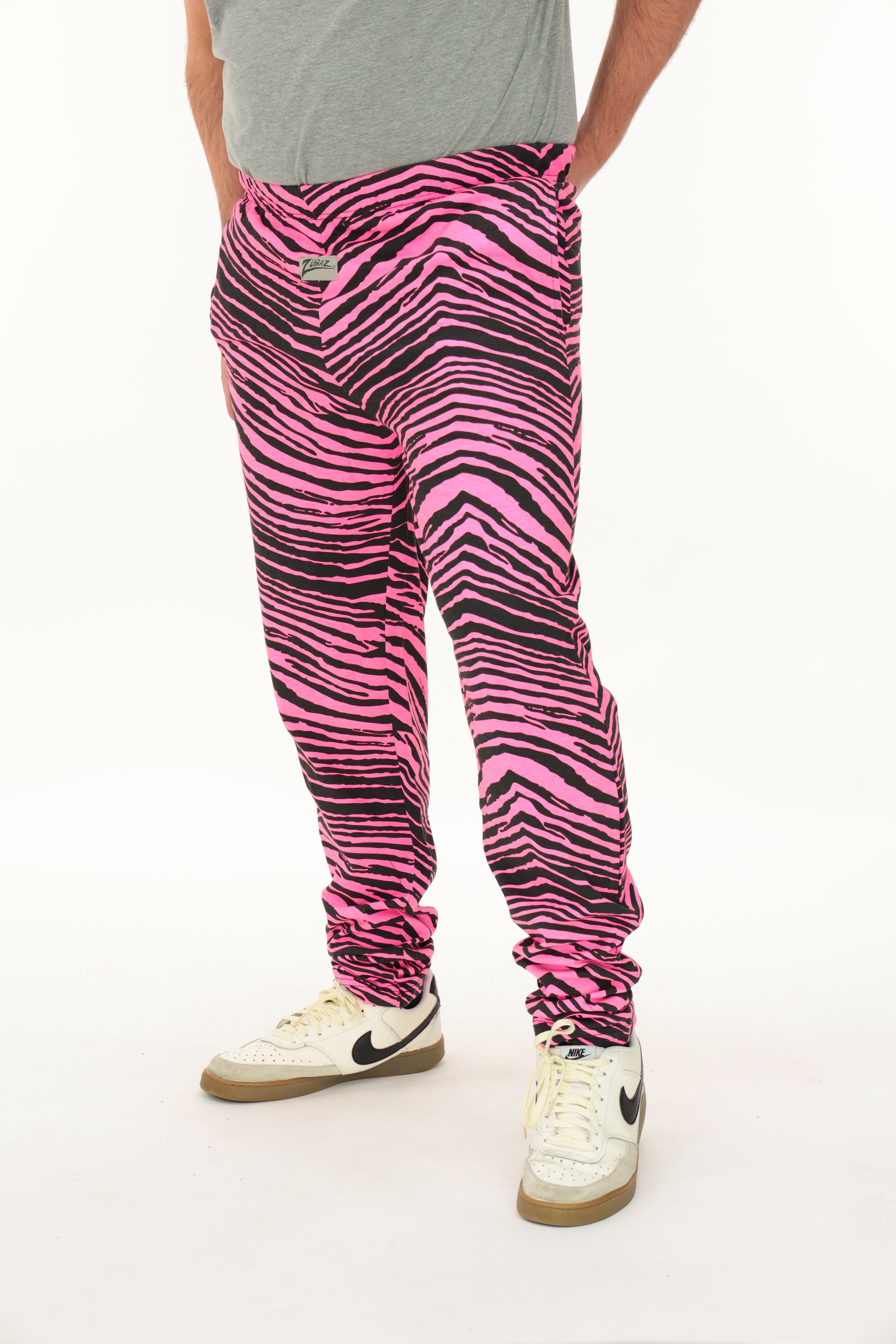 Zubaz Youth Unisex Z88 2 Color Zebra Pant, BLACK/FLUORESCENT PINK