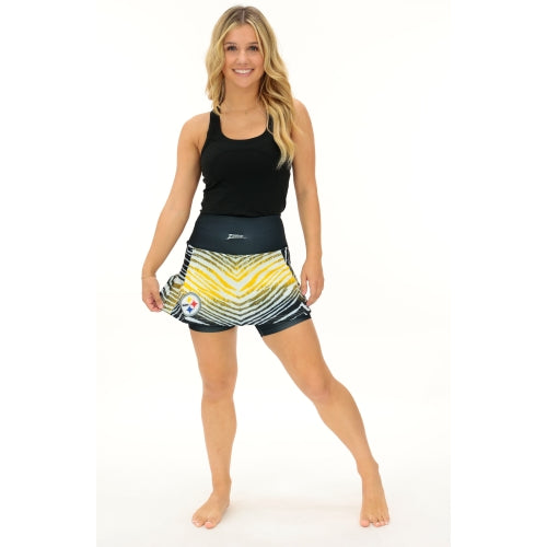 Zubaz NFL Women's Zebra Ombre Skort Team Primary Logo, Pittsburgh Steelers