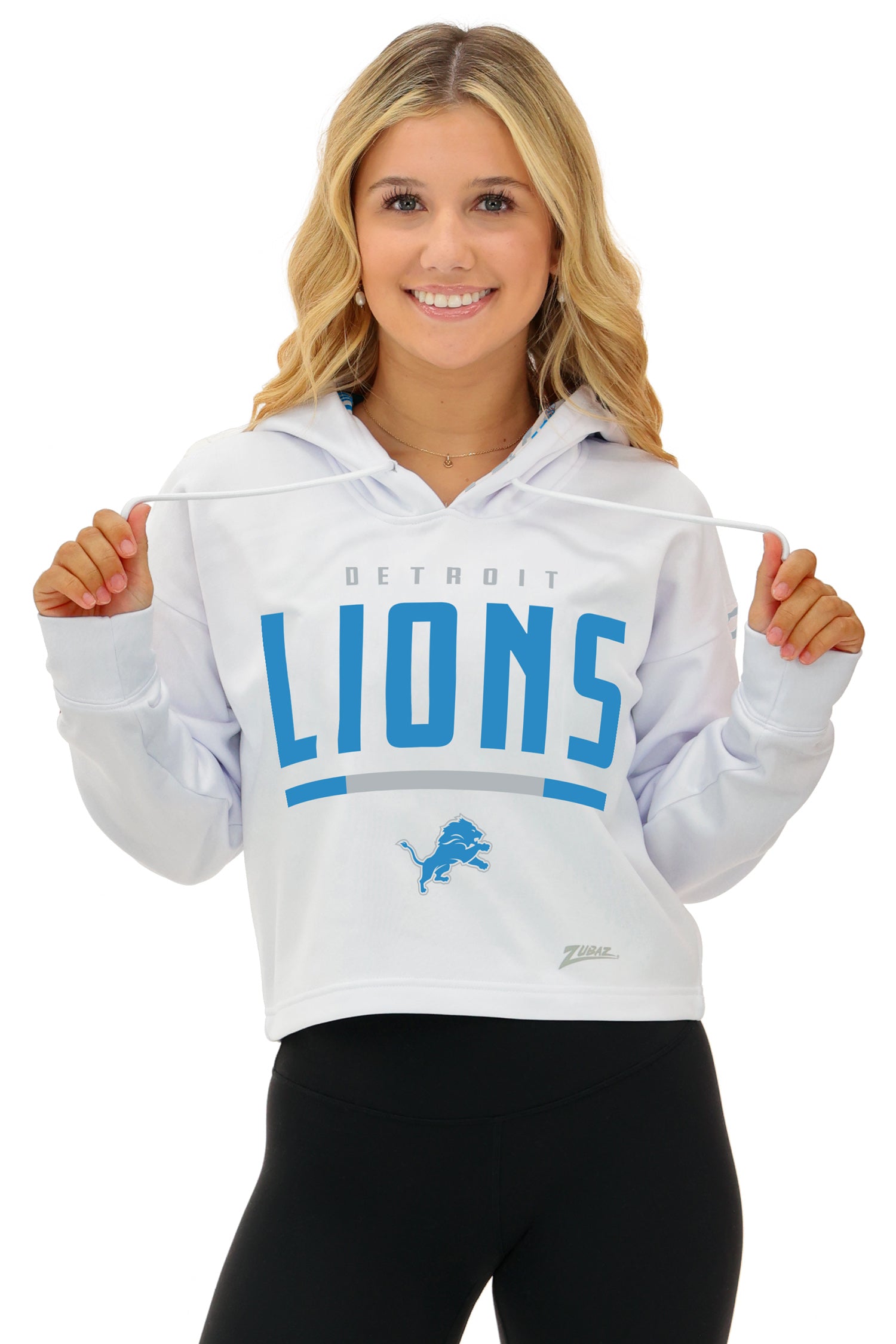 Zubaz NFL Women's Linebacker Zebra Ombre Crop Top Hoodie, DETROIT LIONS