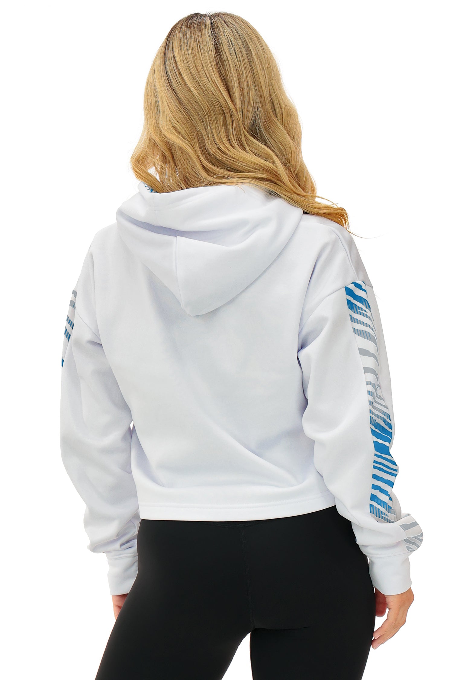 Zubaz NFL Women's Linebacker Zebra Ombre Crop Top Hoodie, DETROIT LIONS