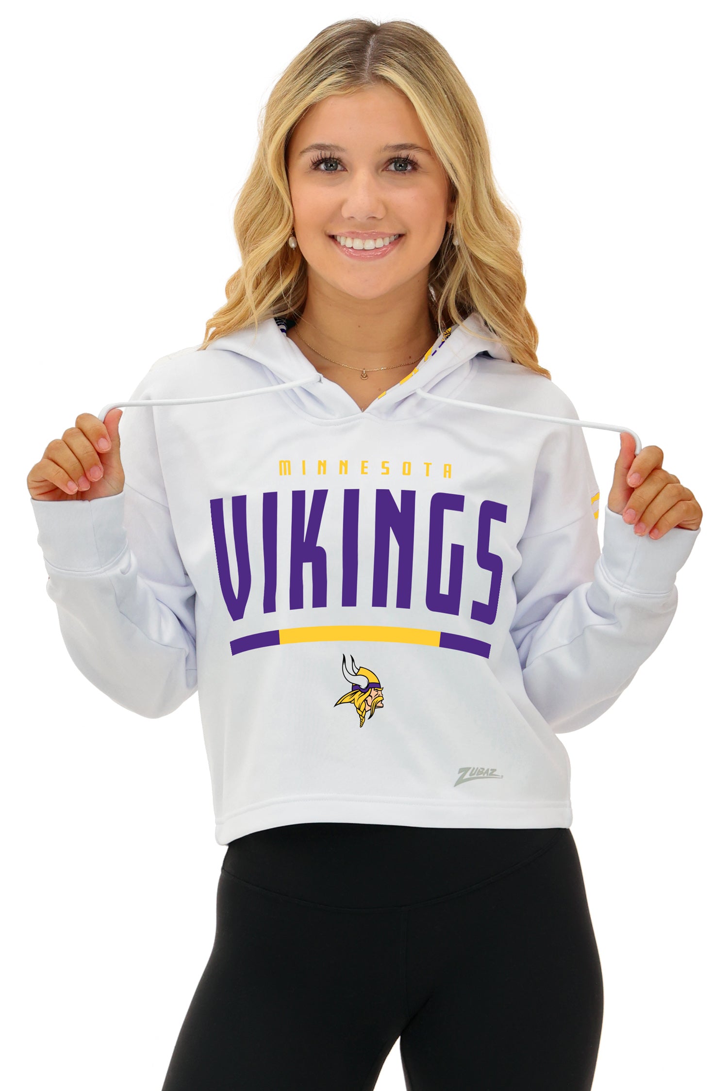 Zubaz NFL Women's Linebacker Zebra Ombre Crop Top Hoodie, MINNESOTA VIKINGS