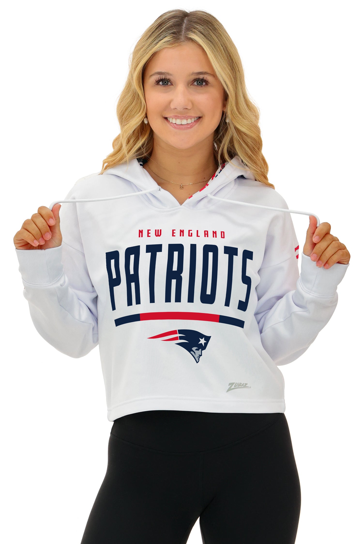 Zubaz NFL Women's Linebacker Zebra Ombre Crop Top Hoodie, NEW ENGLAND PATRIOTS