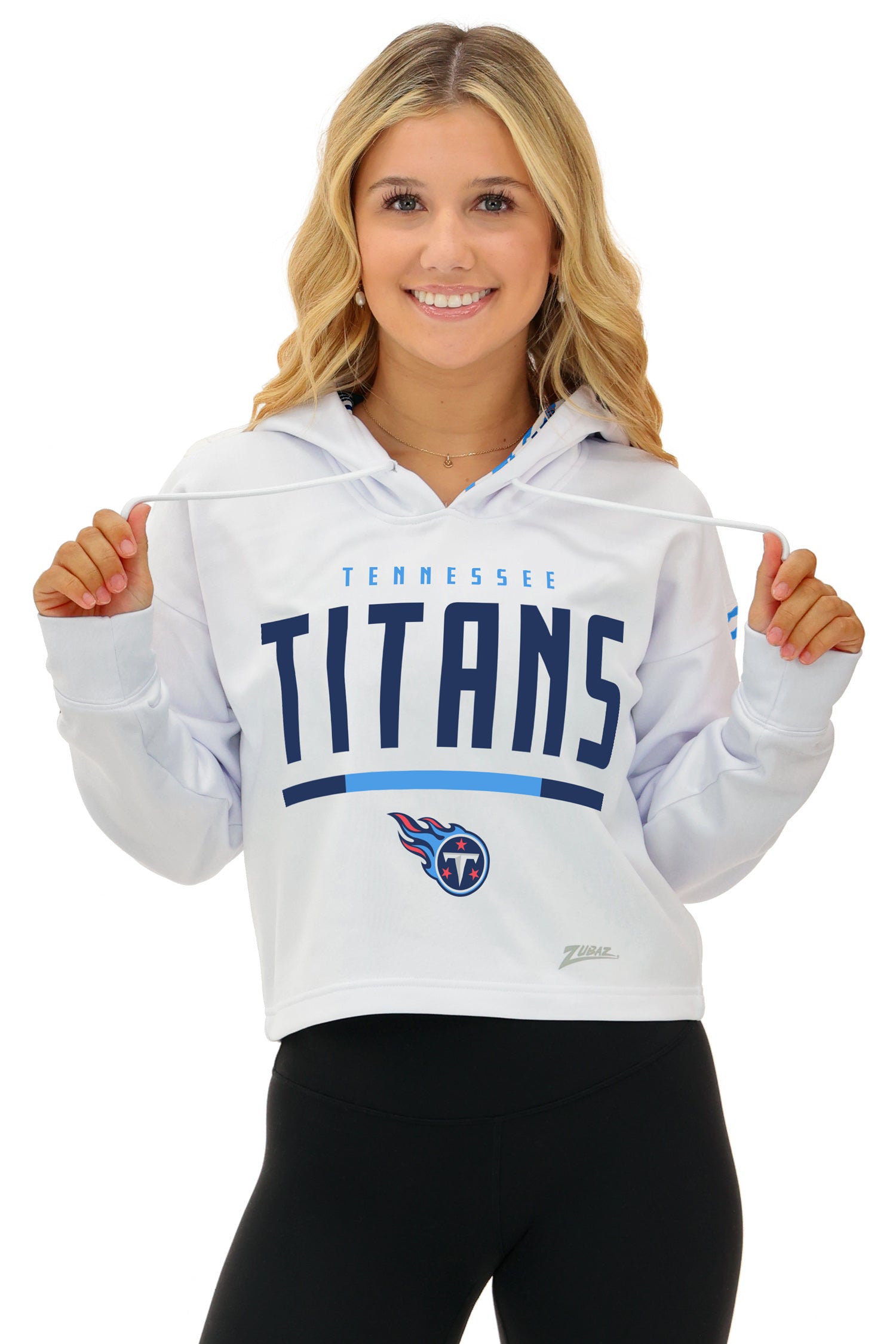 Zubaz NFL Women's Linebacker Zebra Ombre Crop Top Hoodie, TENNESSEE TITANS