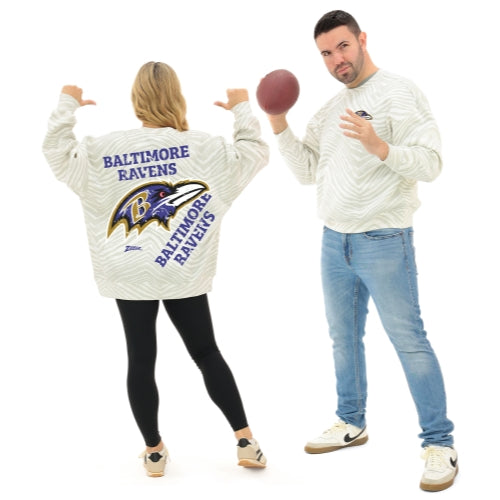 Zubaz NFL 90's All Over Zebra Crewneck Sweatshirt – Full Back, BALTIMORE RAVENS - Official NFL Ravens Zubaz Apparel (1 of 7