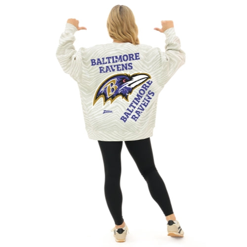 Zubaz NFL 90's All Over Zebra Crewneck Sweatshirt – Full Back, BALTIMORE RAVENS