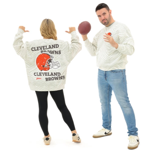 Zubaz NFL 90's All Over Zebra Crewneck Sweatshirt – Full Back, CLEVELAND BROWNS