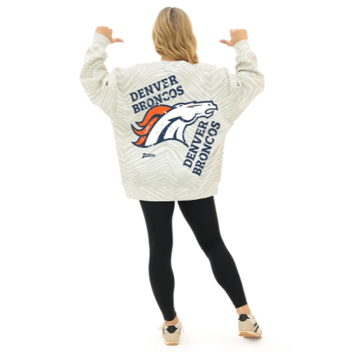 Zubaz NFL 90's All Over Zebra Crewneck Sweatshirt – Full Back, DENVER BRONCOS