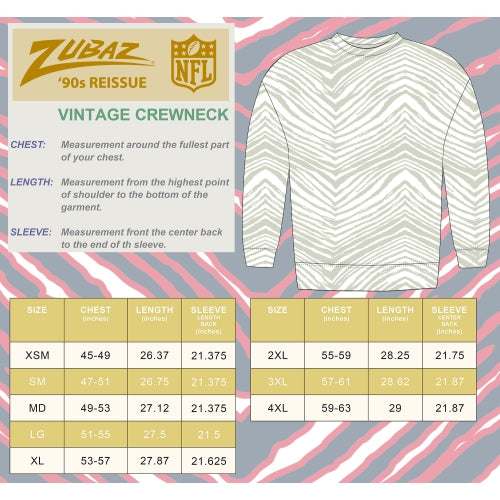 Zubaz NFL 90's All Over Zebra Crewneck Sweatshirt – Full Back, JACKSONVILLE JAGUARS