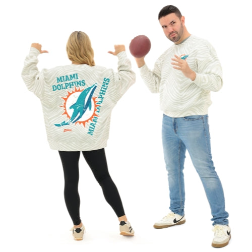 Zubaz NFL 90's All Over Zebra Crewneck Sweatshirt – Full Back, MIAMI DOLPHINS