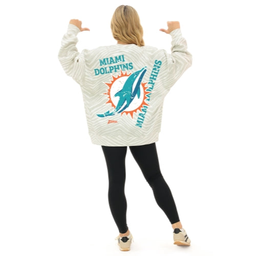 Zubaz NFL 90's All Over Zebra Crewneck Sweatshirt – Full Back, MIAMI DOLPHINS
