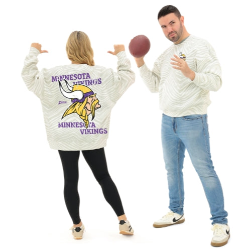 Zubaz NFL 90's All Over Zebra Crewneck Sweatshirt – Full Back, MINNESOTA VIKINGS