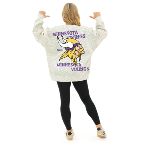 Zubaz NFL 90's All Over Zebra Crewneck Sweatshirt – Full Back, MINNESOTA VIKINGS