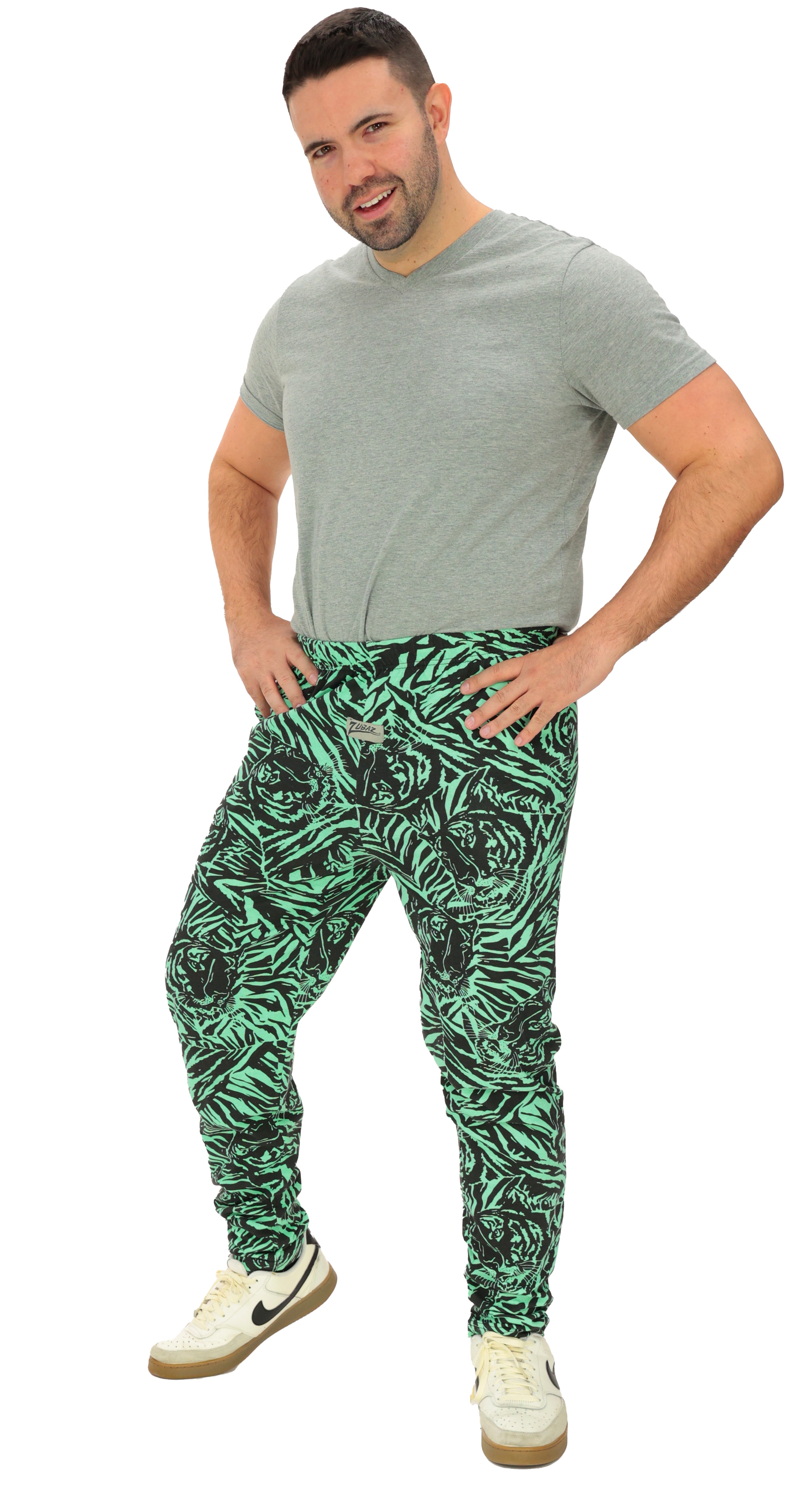 Zubaz Adult Unisex Z88 Tiger Pant, MINT/BLACK