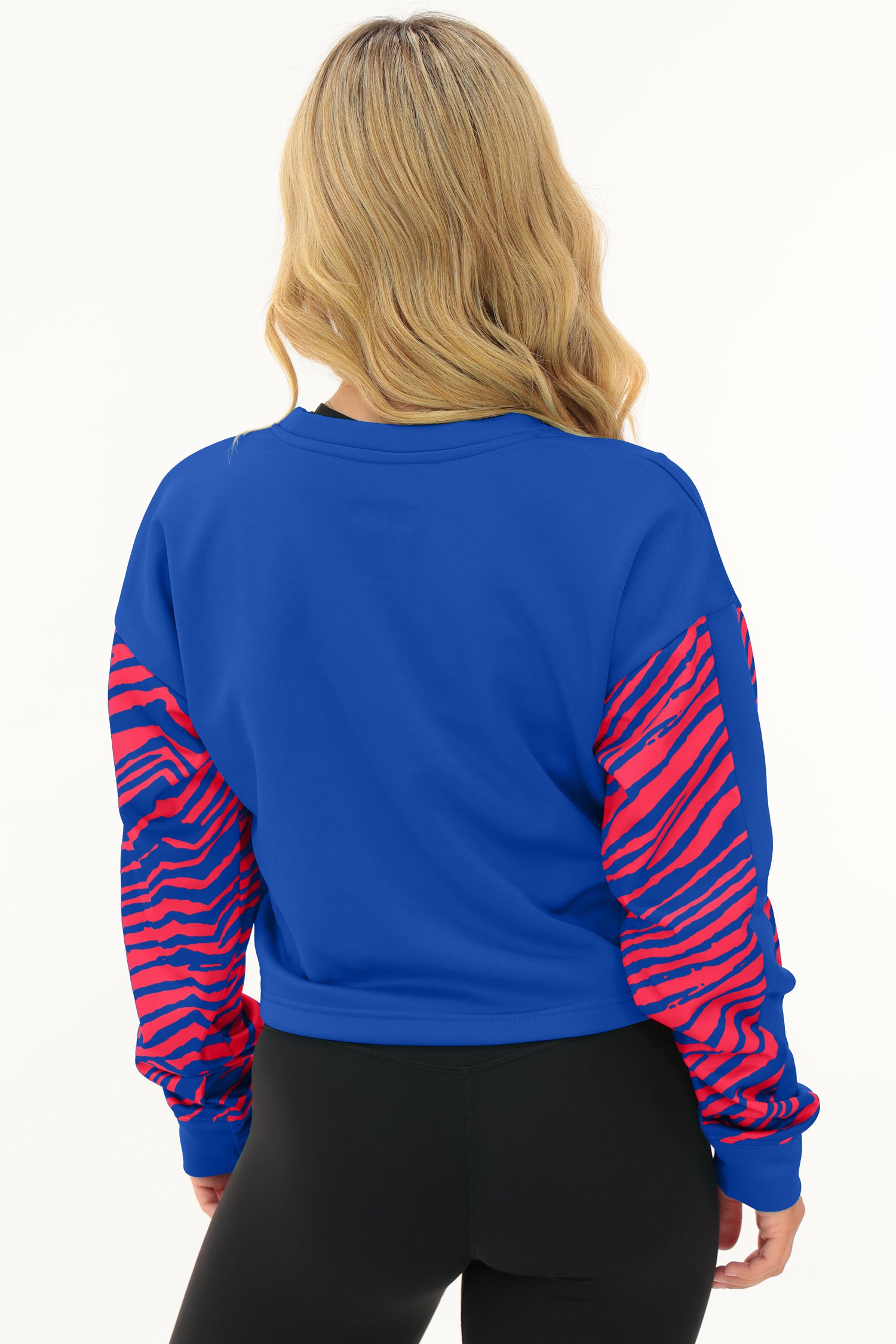 Zubaz NFL Women's Overtime 2 Color Zebra Crop Top Crewneck, BUFFALO BILLS