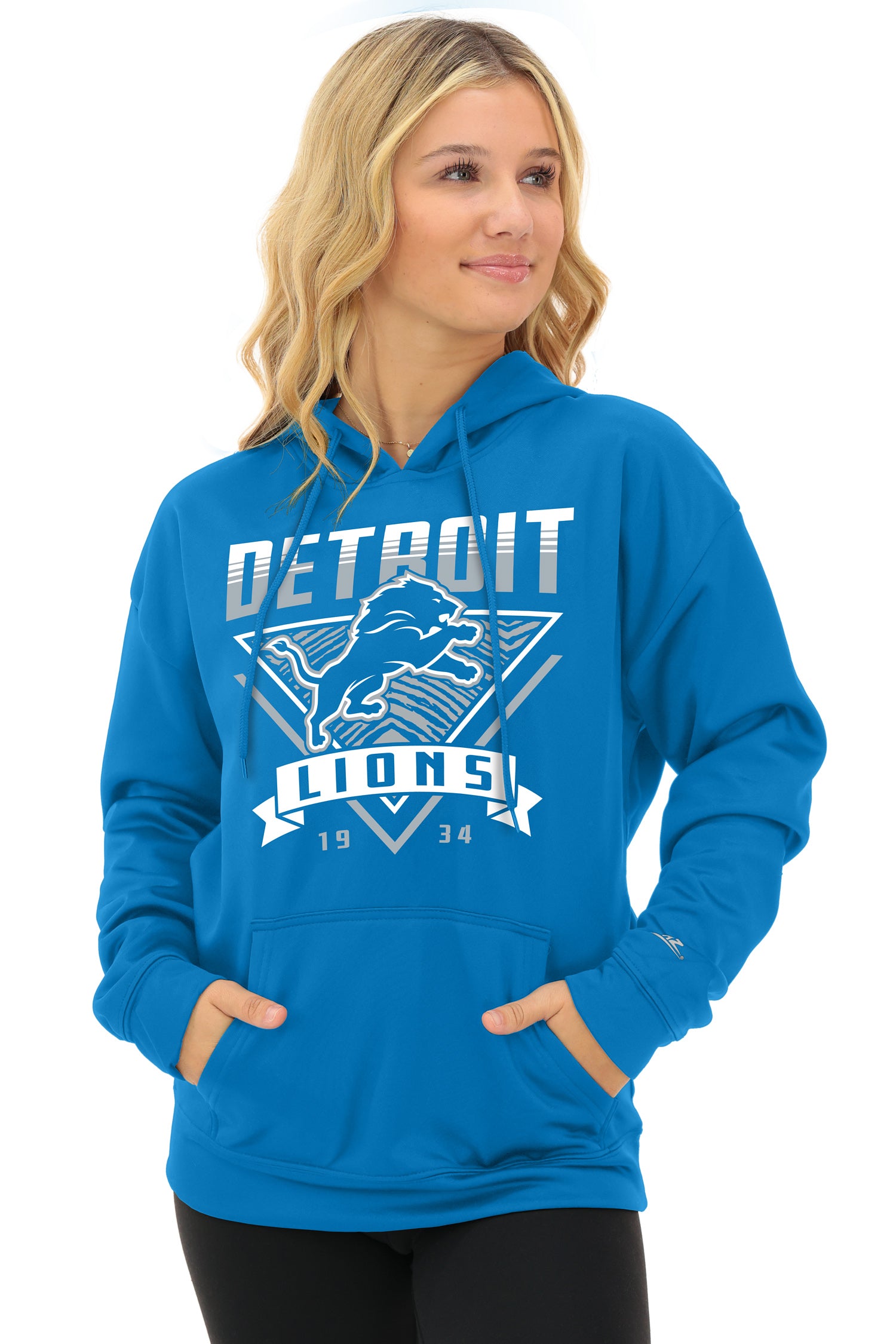 Zubaz NFL Women's Free Play 2 Color Zebra Liner Hoodie, DETROIT LIONS