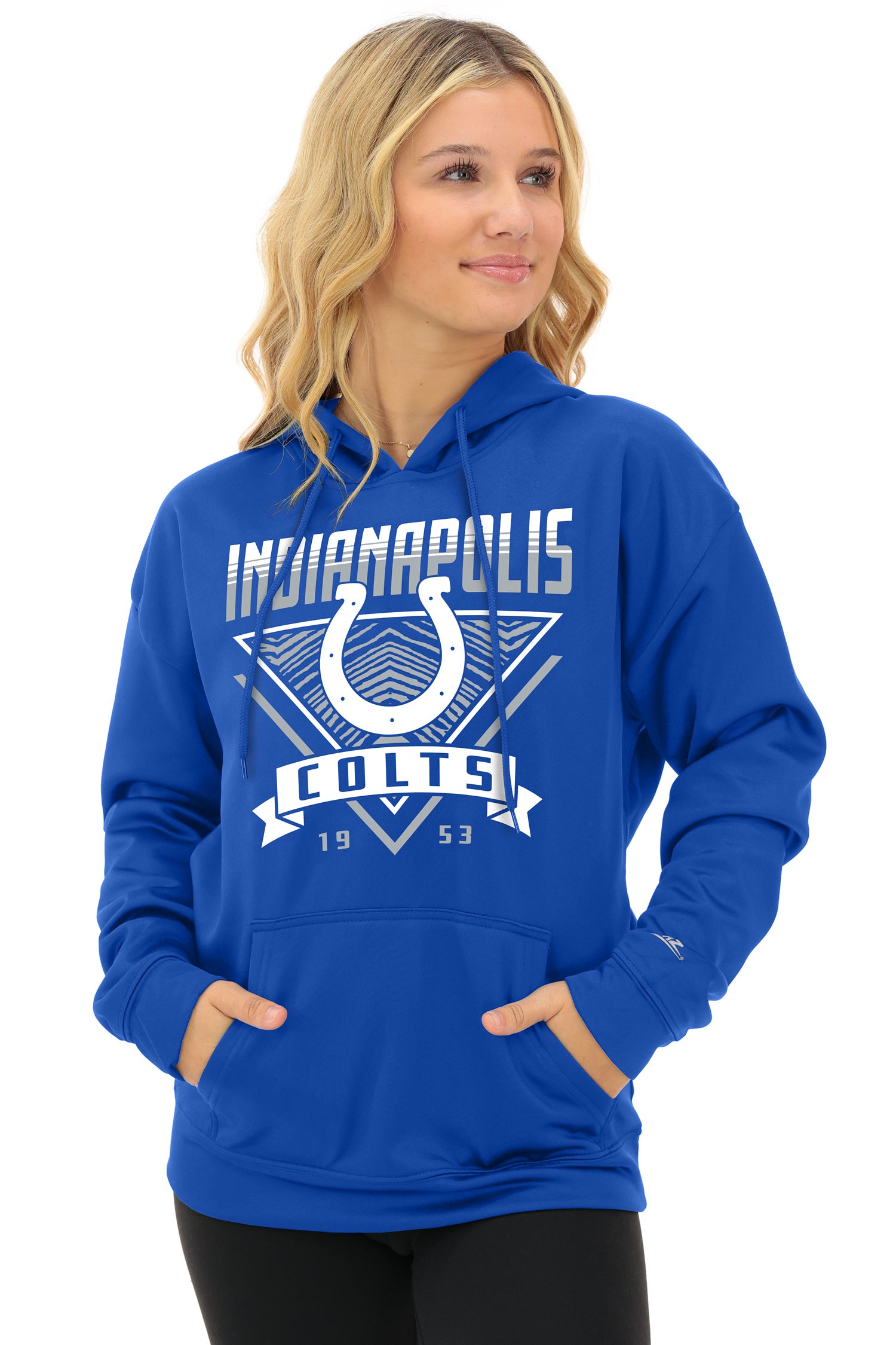 Zubaz NFL Women's Free Play 2 Color Zebra Liner Hoodie, INDIANAPOLIS COLTS