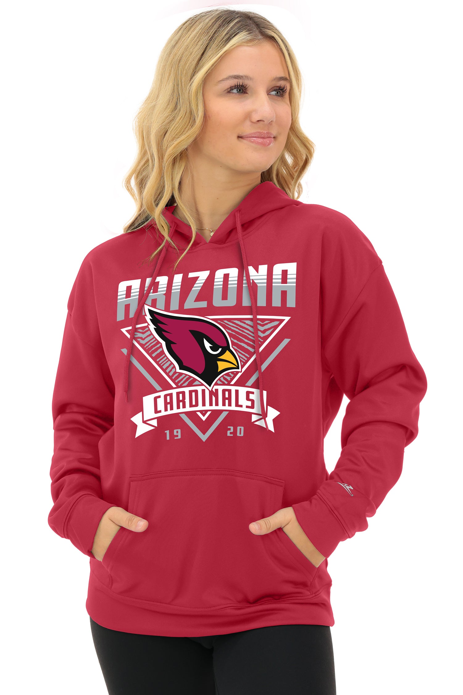 Zubaz NFL Women's Free Play 2 Color Zebra Liner Hoodie, ARIZONA CARDINALS